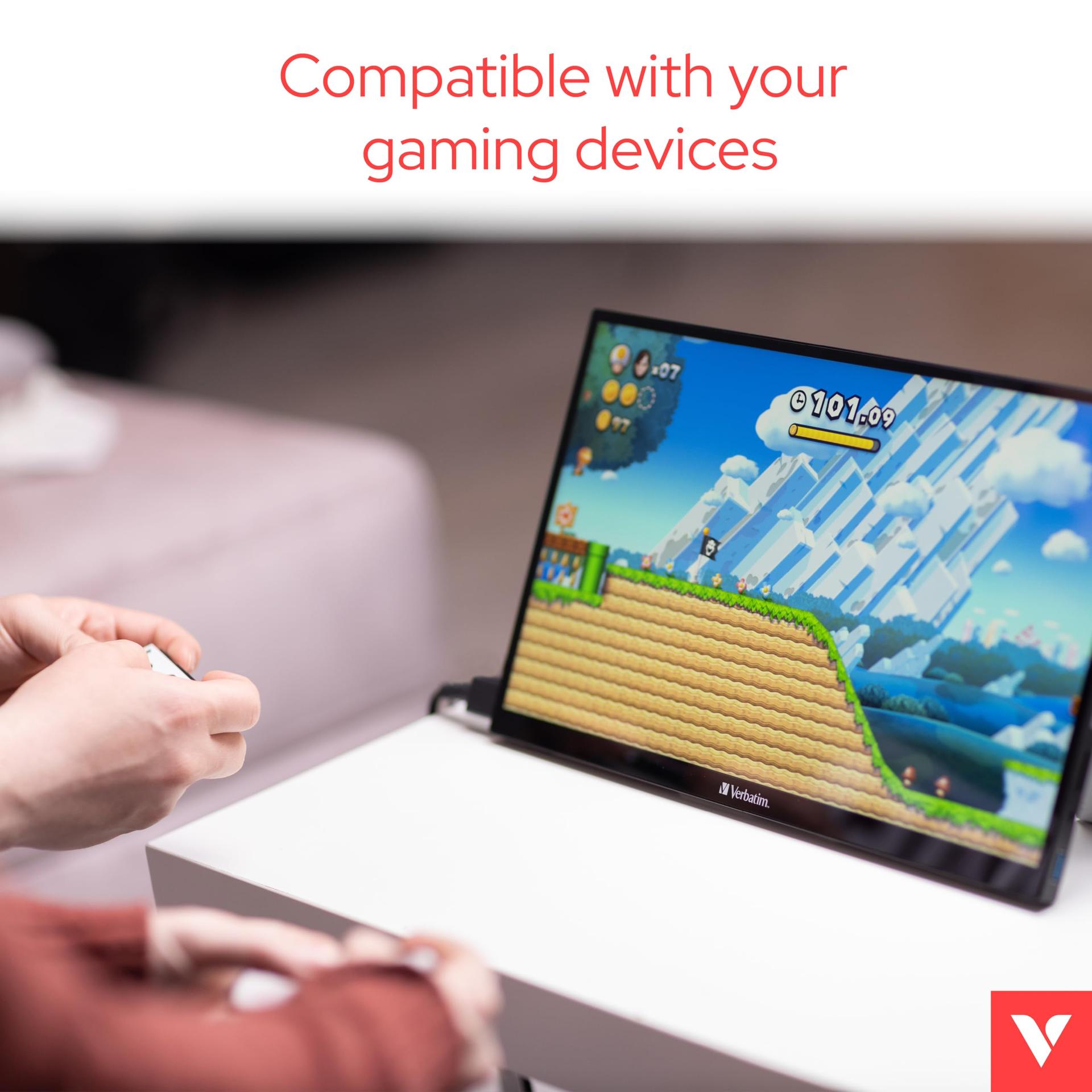 Verbatim PMT-15, kaasaskantav puutetundlik monitor, 15,6” Full HD ekraan sülearvutile, tahvelarvutile, nutitelefonile, PS5-le või Nintendo Switchile, USB-A, USB-C ja HDMI ühendustega, must – lisavaade