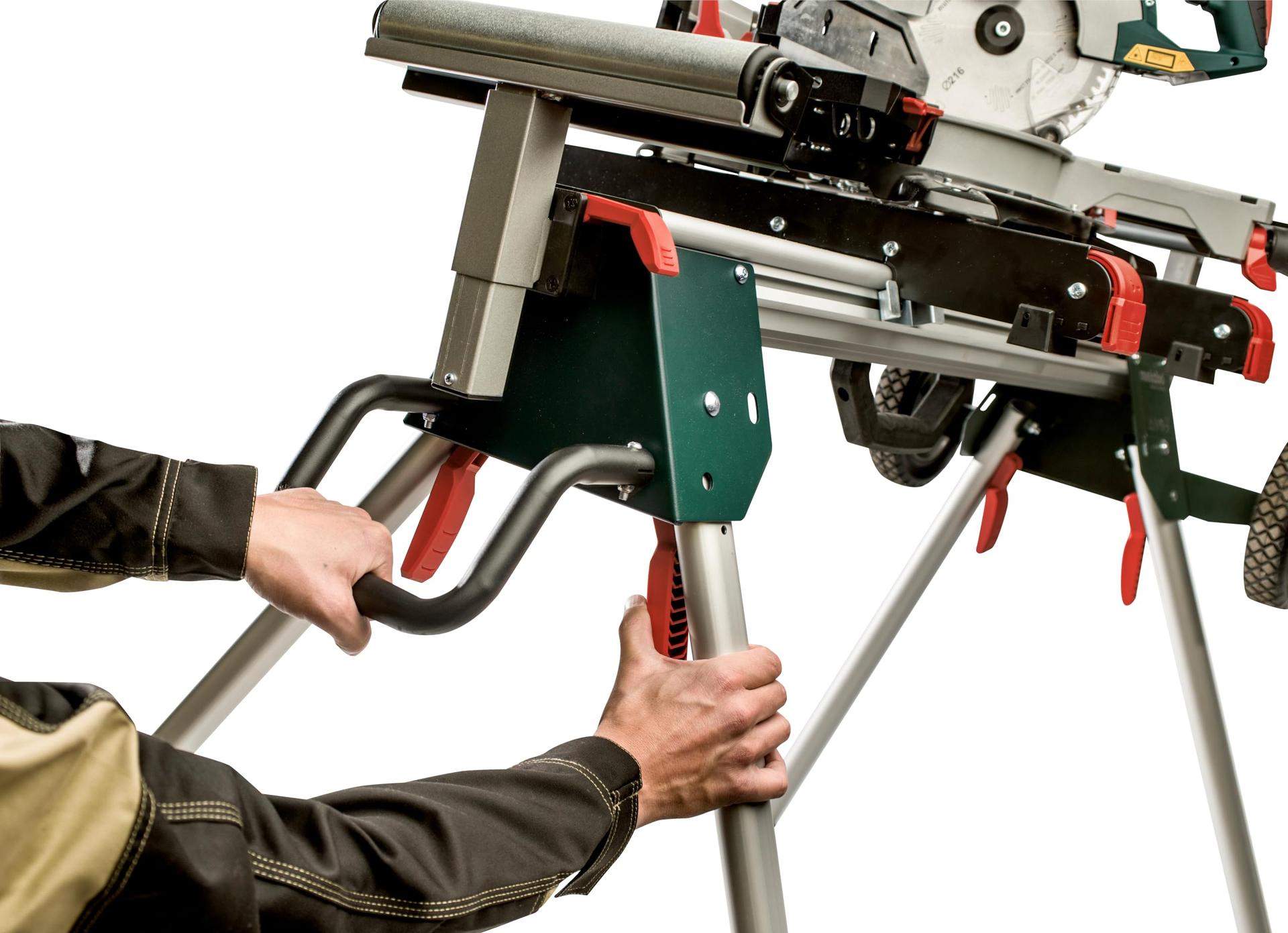 Metabo Kappsaha Alus KSU 401 – 168-400 cm, 250 kg kandevõime, masinakinnitused ja töödetaili toed, kokkuklapitav, kõrguse reguleeritav, mobiilne – Vastupidav ja mitmekülgne sae lisatarvik – detailne vaade