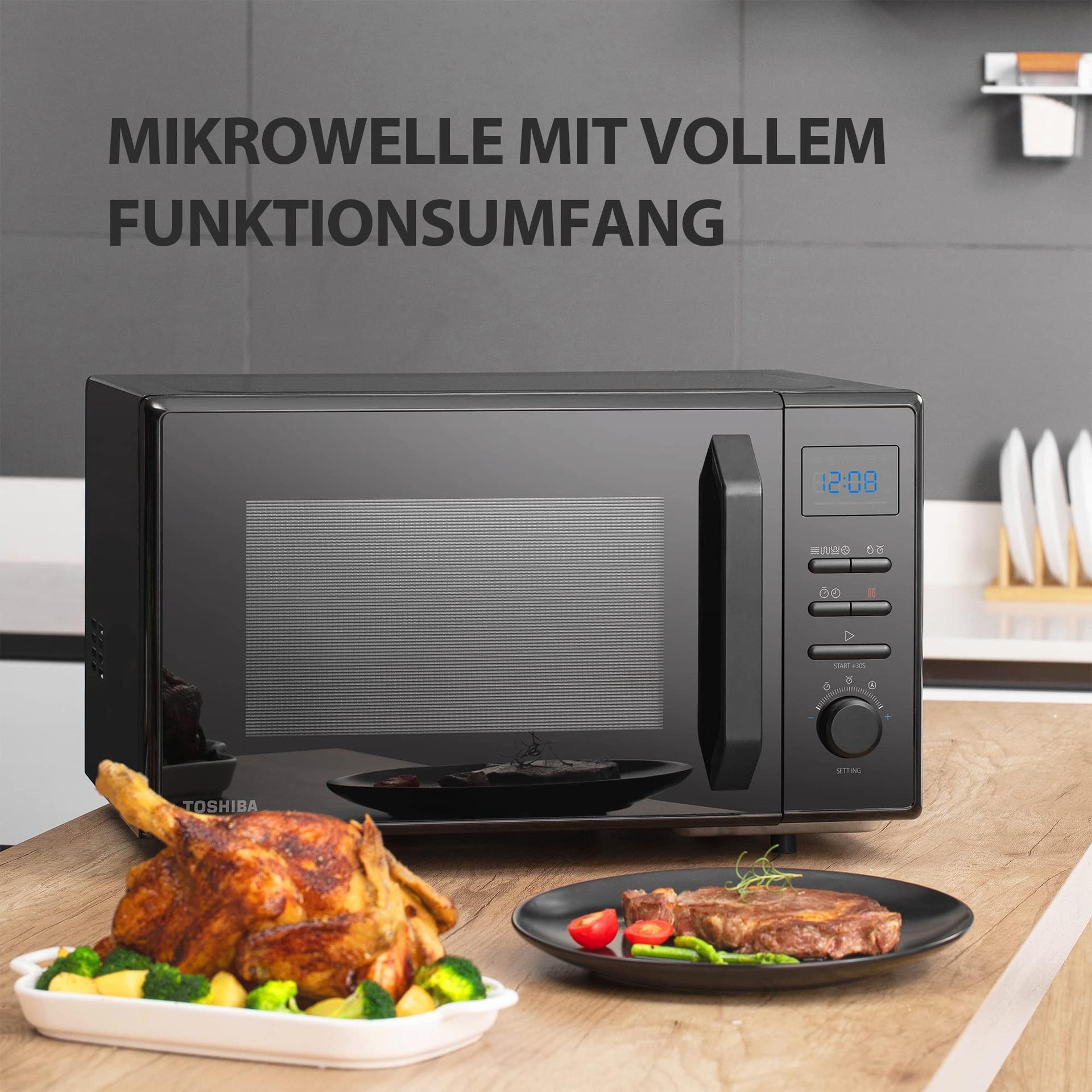 Toshiba MW2-AC25TF(BK) 4-ühes mikrolaineahi kuumaõhu, grilli ja kombifunktsiooniga / 25L / 900W / 1100W grill / 2100W kuumaõhk / emailitud sisemus / pöördalus mälufunktsiooniga / must – detailne vaade