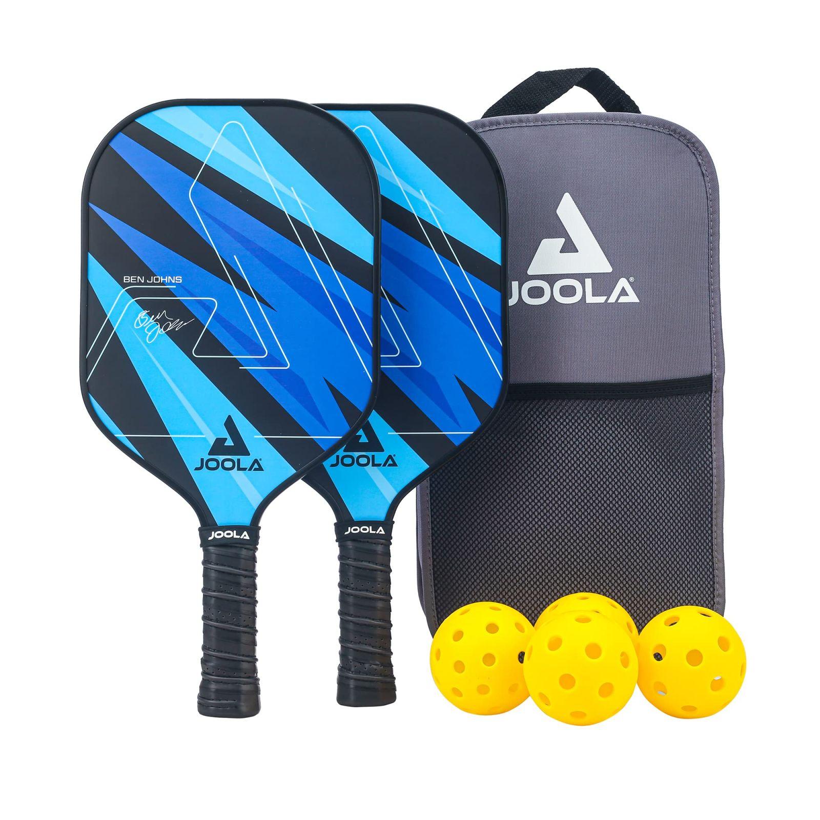 JOOLA Pickleball Komplekt Blue Lightning – 2 reketit, 4 palli ja kandekott, ideaalne vabaajamängijatele, Ben Johnsi allkirjastatud, 7-osaline