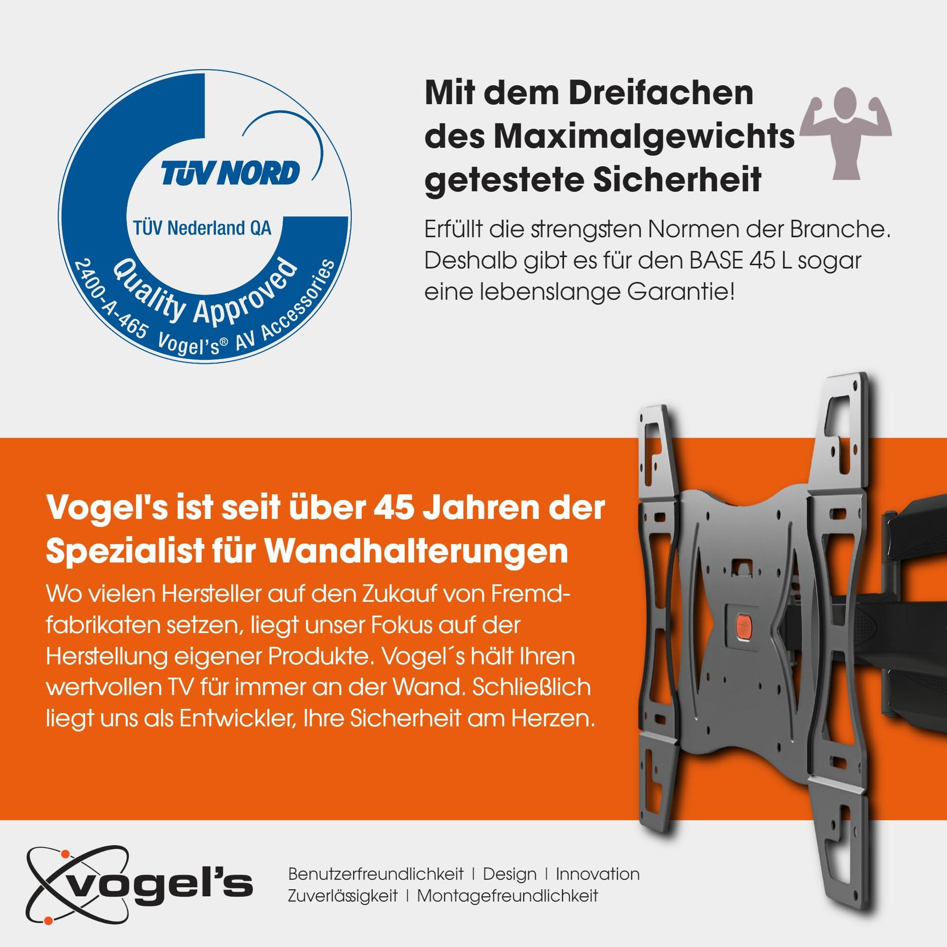 Vogel’s Base 45 L pööratav TV-seinakinnitus 40-80-tollistele teleritele, max 45 kg, kuni 180° pööratav, kallutatav, VESA 600×400, universaalne ühilduvus, TÜV-sertifikaadiga – kasutusnäide