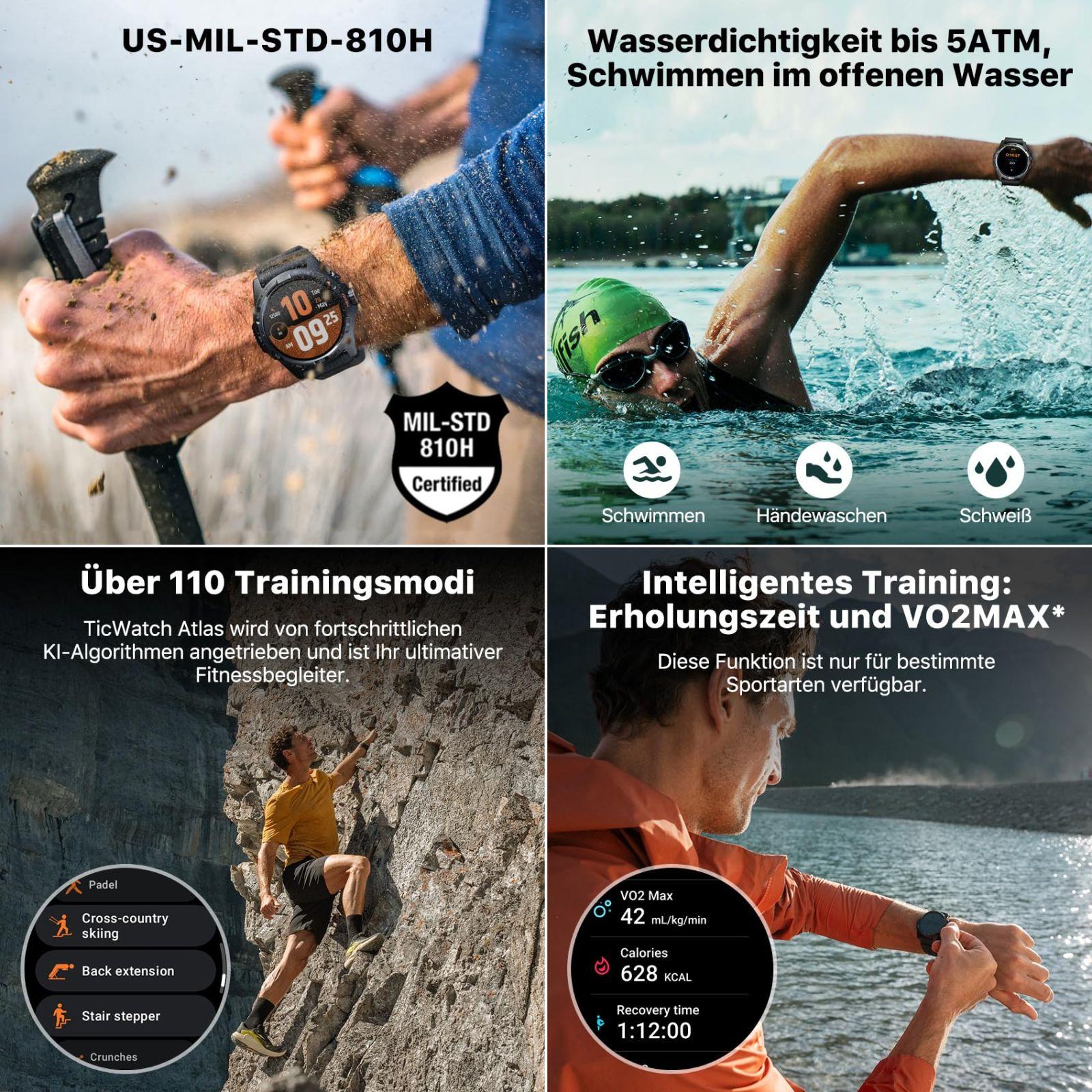 TicWatch Atlas nutikell meestele – Android Wear OS, 90-tunnine aku, 110+ treeningrežiimi, Heat Map, kukkumisandur, tervise jälgimine, 5ATM veekindlus, sisseehitatud GPS ja kompass – ainult Androidi jaoks – pilt 7