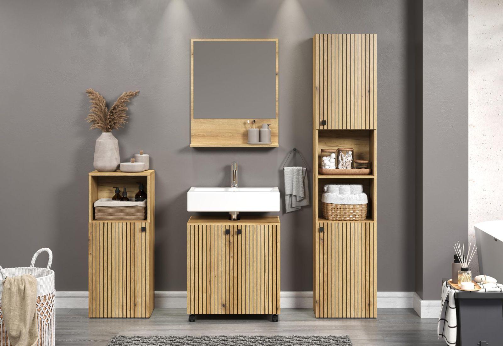 trendteam smart living – Valamualune kapp ratastel – Vannituba – PureBliss – Mõõdud (LxKxS) 60 x 64 x 42 cm – Värvus Evoke tamm mustade soontega – 233730342 – pilt 6