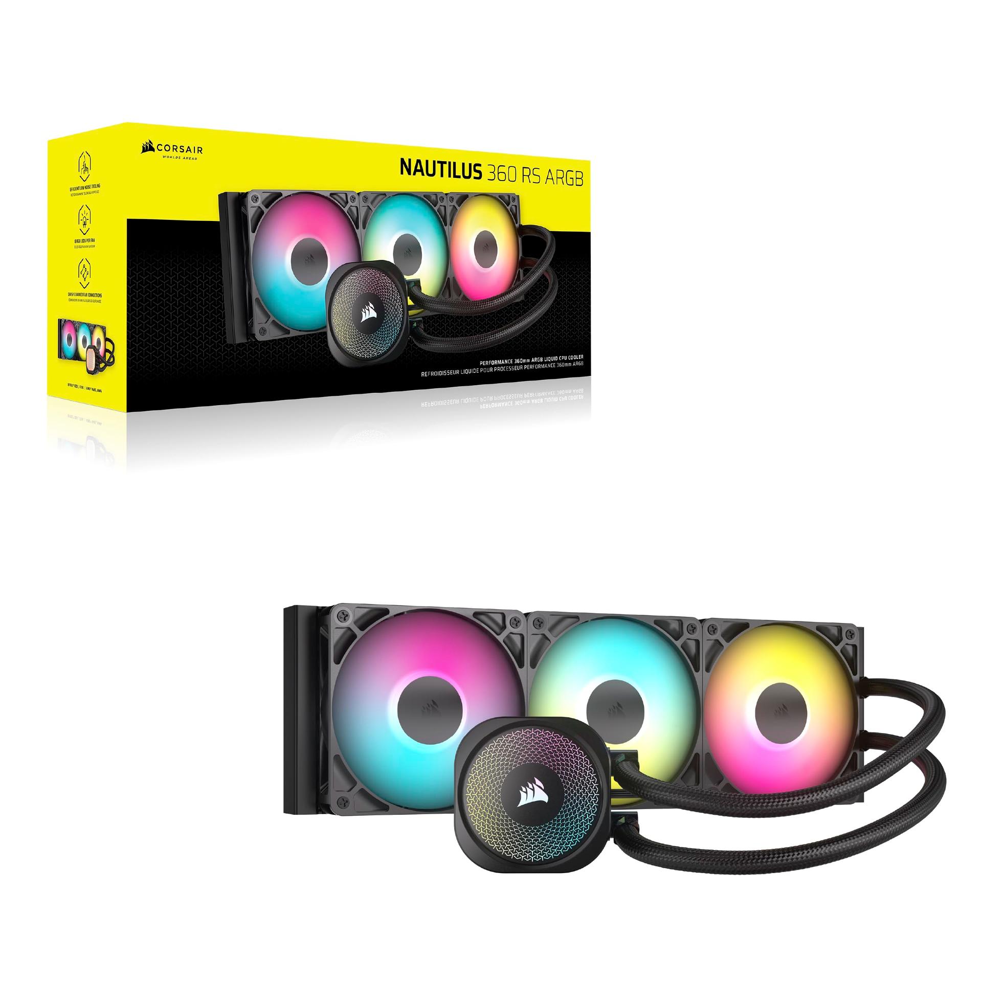 CORSAIR Nautilus 360 RS ARGB CPU-vedelikjahuti – 360mm AIO – Vaikne töö – Otse emaplaadi ühendus – Intel LGA 1851/1700, AMD AM5/AM4 – 3X RS120 ARGB-ventilaatorid Komplektis – Must – pilt 9