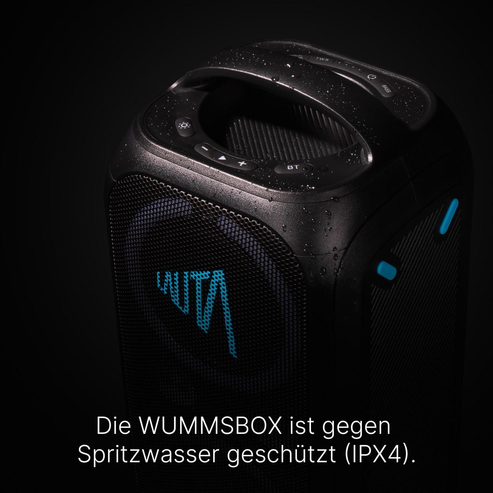 TechniSat LAUTA WUMMSBOX – Kaasaskantav Premium Bluetooth Kõlar LED-valgusefektidega (Bass Boost, True Wireless Stereo, 12-tunnine aku, IPX4 pritsmekindlus, 80W RMS võimsus) – pilt 6
