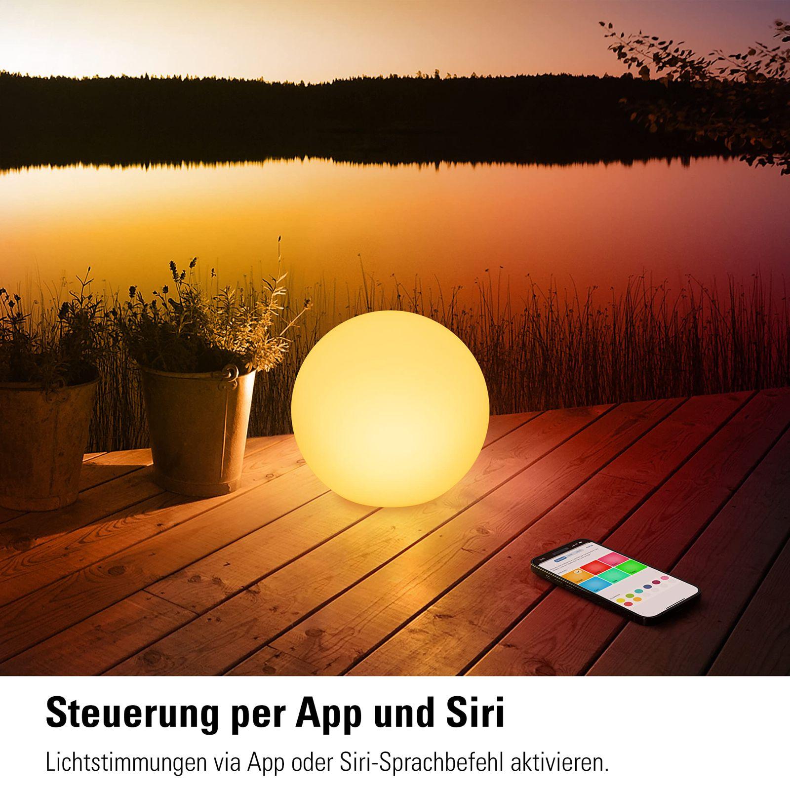 Eve Flare (Apple Home) – Kaasaskantav nutikas LED-valguskera, veekindel, valge ja värviline valgus, 90 lm, Ø 25 cm, hämardatav, sillata, Bluetooth & Thread, rakenduse juhtimine – pakend ja tarvikud