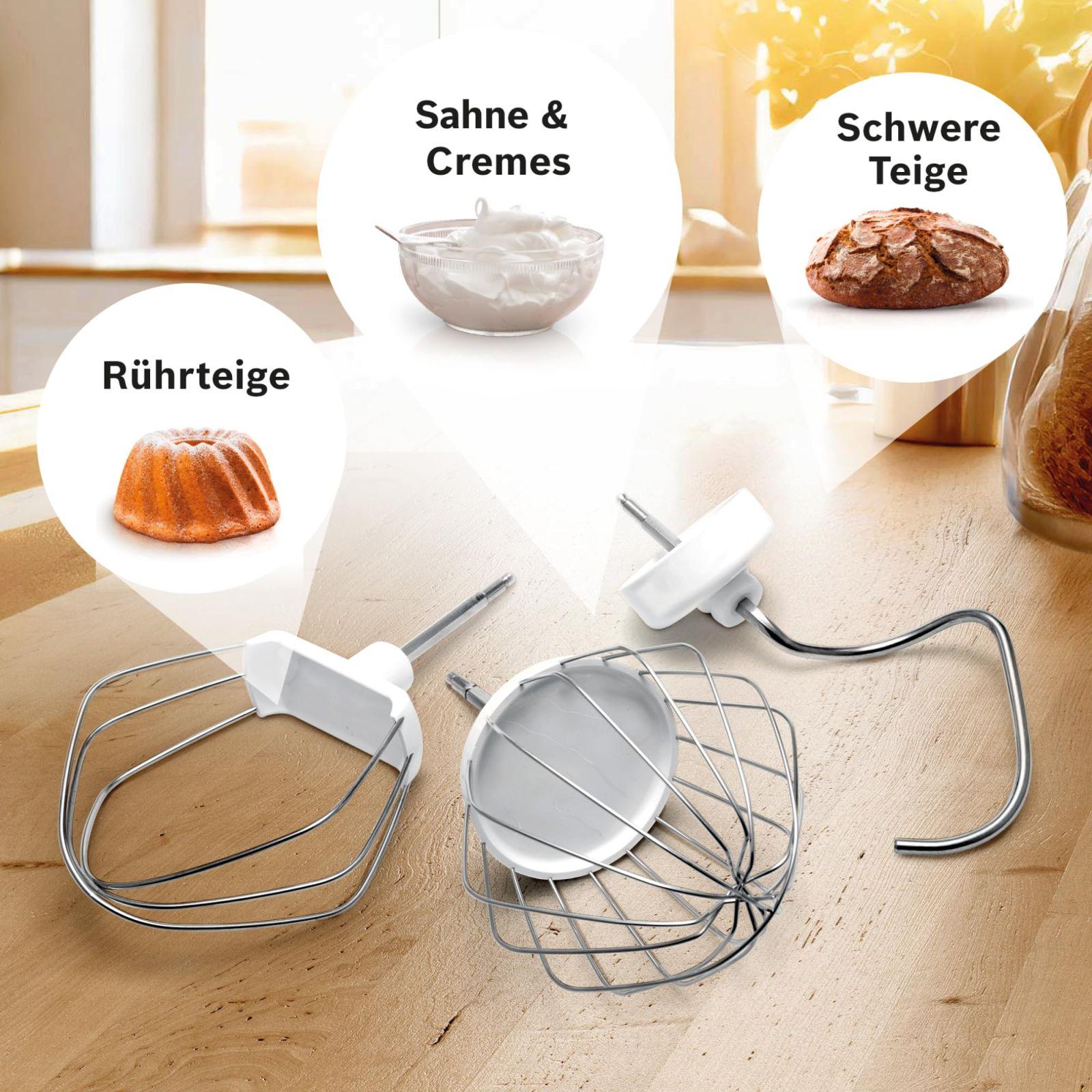 Bosch köögikombain Serie 2 MUMS2AW01, 3,8L plastkauss, viilutaja, 4 lõikeketta, 4 kiirust, taignakonks / vispel / segamisvispel, nõudepesumasinas pestav, 700 W, valge – pilt 7