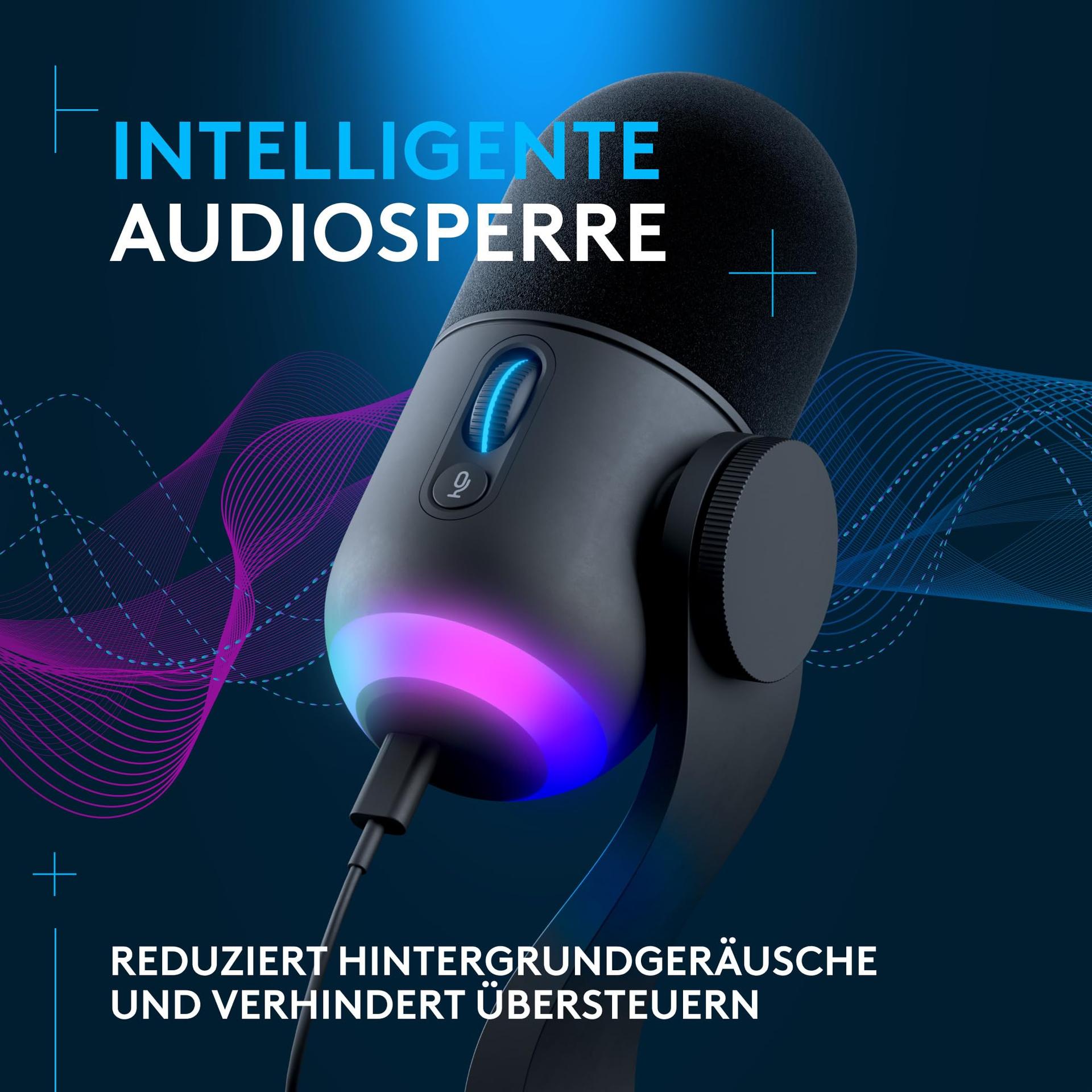 Logitech G Yeti GX dünaamiline RGB-mängumikrofon LIGHTSYNC-iga, USB-mikrofon voogedastuseks, superkardioidne suundvus, USB-plug-and-play PC/Mac – Must – lisavaade