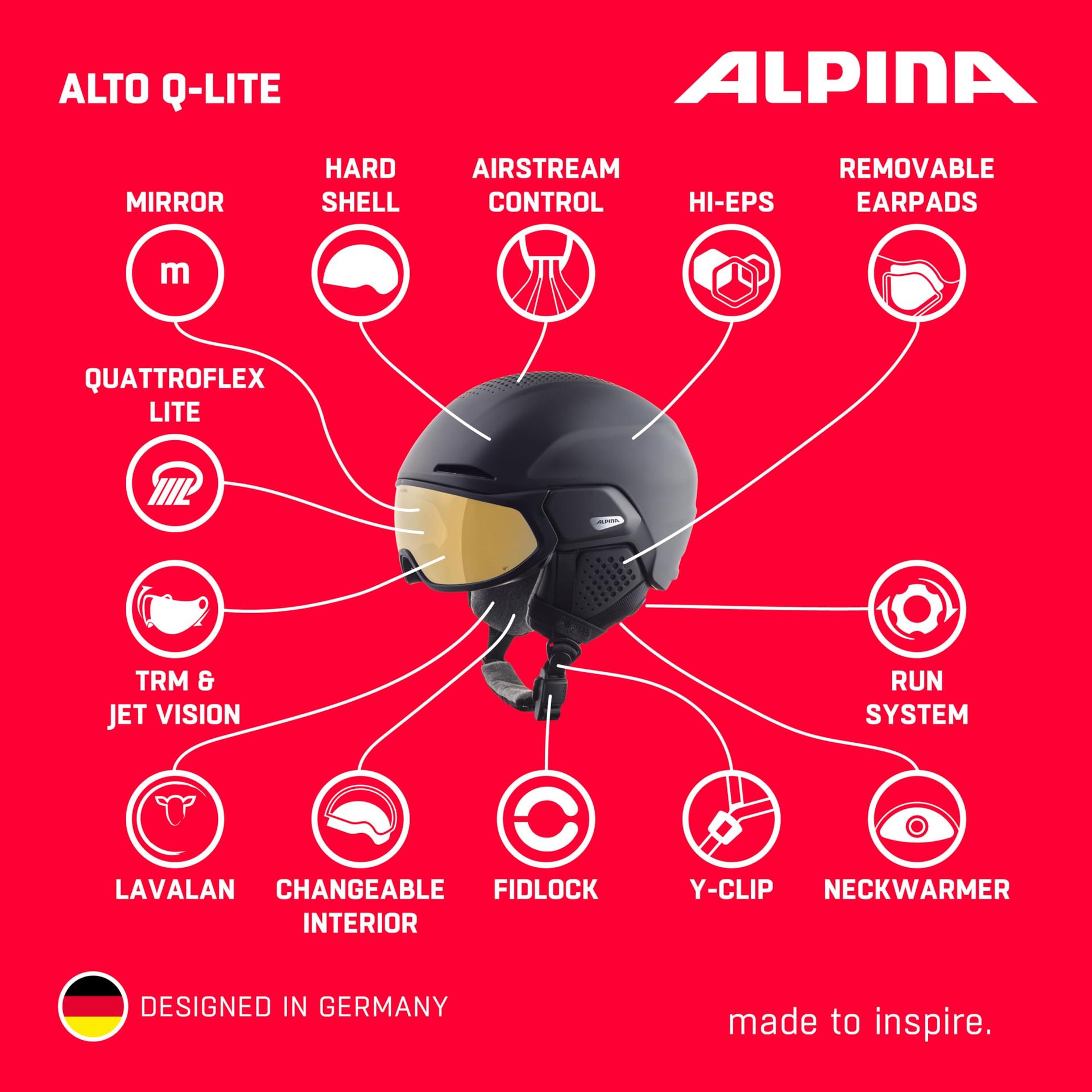 Alpina Unisex-Täiskasvanute Alto Q-LITE suusakiiver, must matt, L(59-63) – detailne vaade