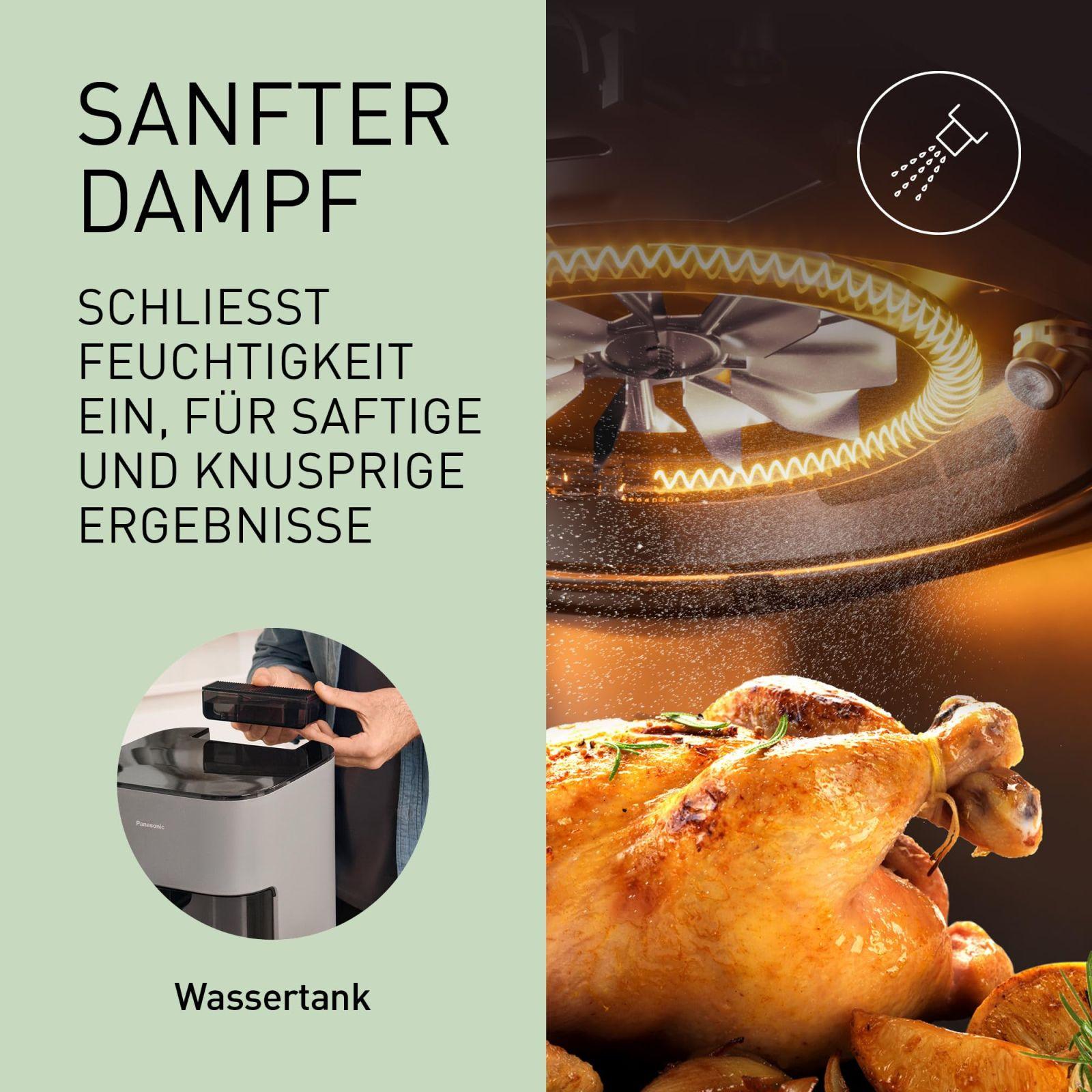 Panasonic NF-CC500SXE kuumaõhufritüür vaatlusakna ja aurulisandiga, 5 l, 80–200 °C, ETM auhind 2024, digitaalne taimer ja LCD-ekraan, lihtne puhastamine, matt hall – pakend ja tarvikud