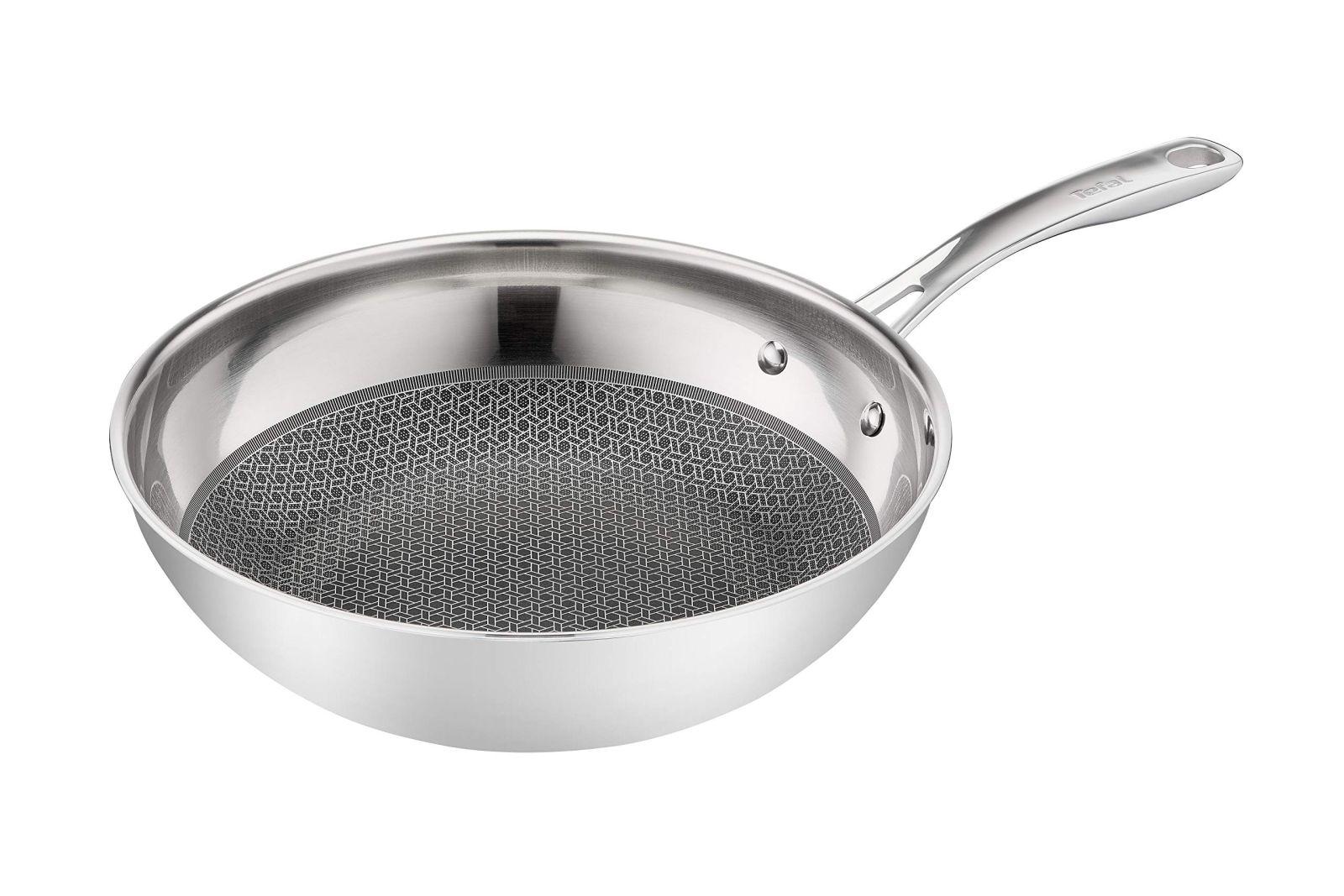 Tefal E49716 Eternal Mesh Wokpann, kriimustuskindla Mesh-kattega, PFOA-vaba, sobib kõigile pliiditüüpidele, sealhulgas induktsioonpliitidele, klaaskaanega, roostevaba teras, 28 cm – detailne vaade