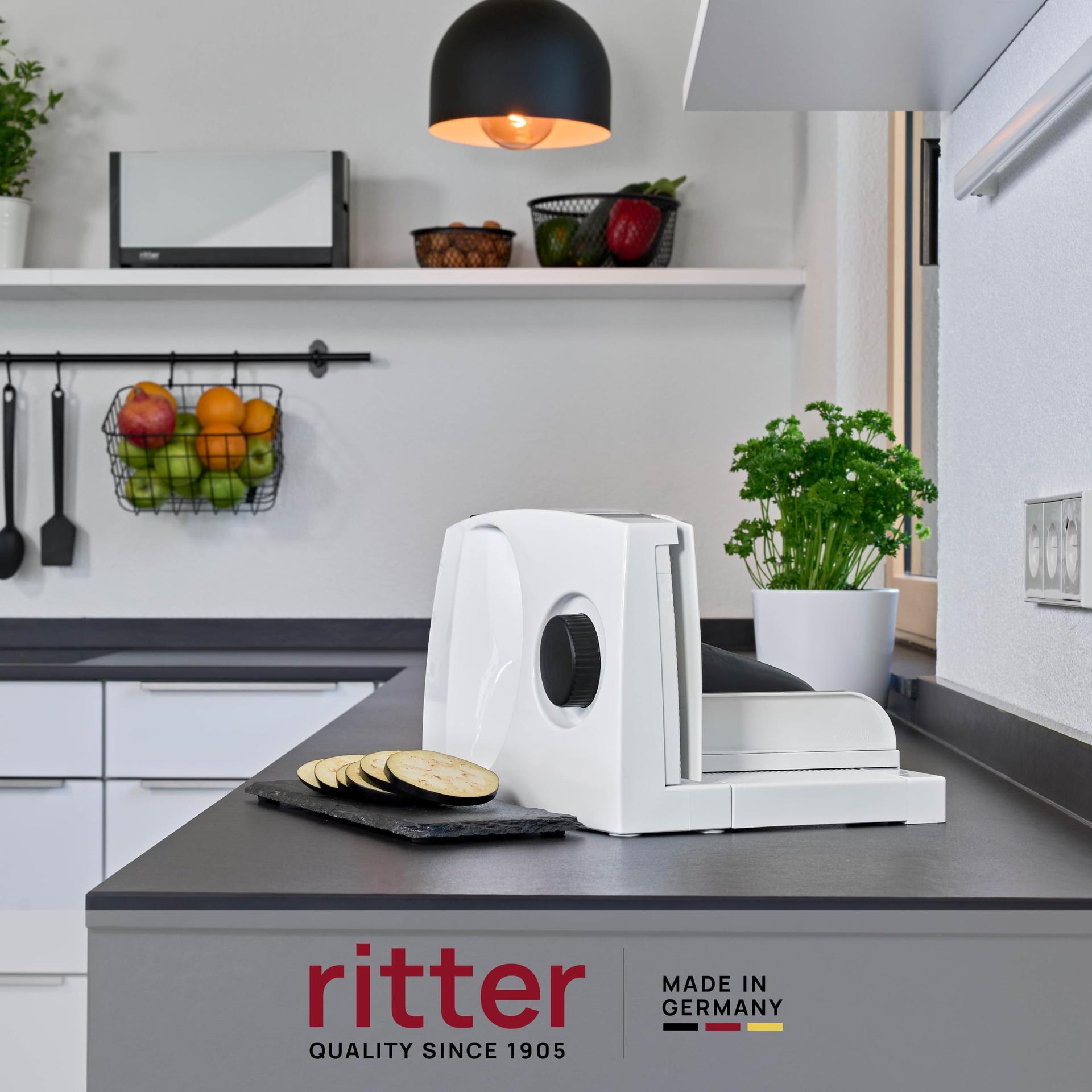 ritter markant 05 kokkupandav elektriline universaallõikur ja leivaviilutaja Eco-mootoriga, valmistatud Saksamaal – detailne vaade