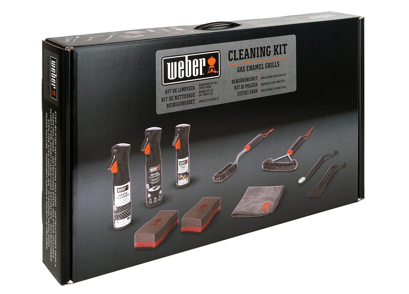 Weber puhastuskomplekt emailiga grillidele, sisaldab: 3X grillharjad, grillresti- ja emailipuhastusvahendid (300 ml), mittenakkuv sprei (200 ml), mikrokiudlapp, kaabits, 2 puhastussvammi (18284)