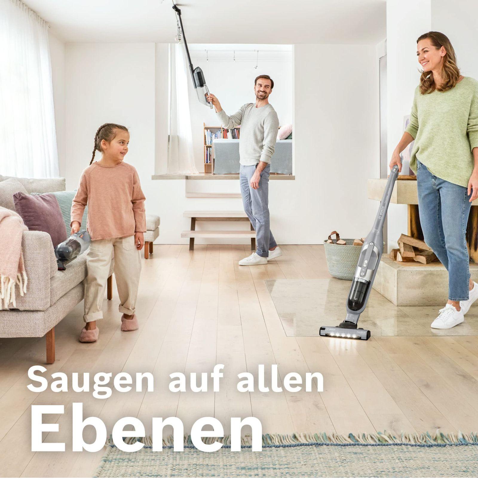 Bosch juhtmevaba varstolmuimeja Flexxo 2in1 Serie 4 BBH3K2801, käsitolmuimejaga, kotivaba, suur imemisvõimsus, pikk tööaeg, LED-valgustusega otsik, kõikidele põrandatüüpidele, hõbedane – lisavaade