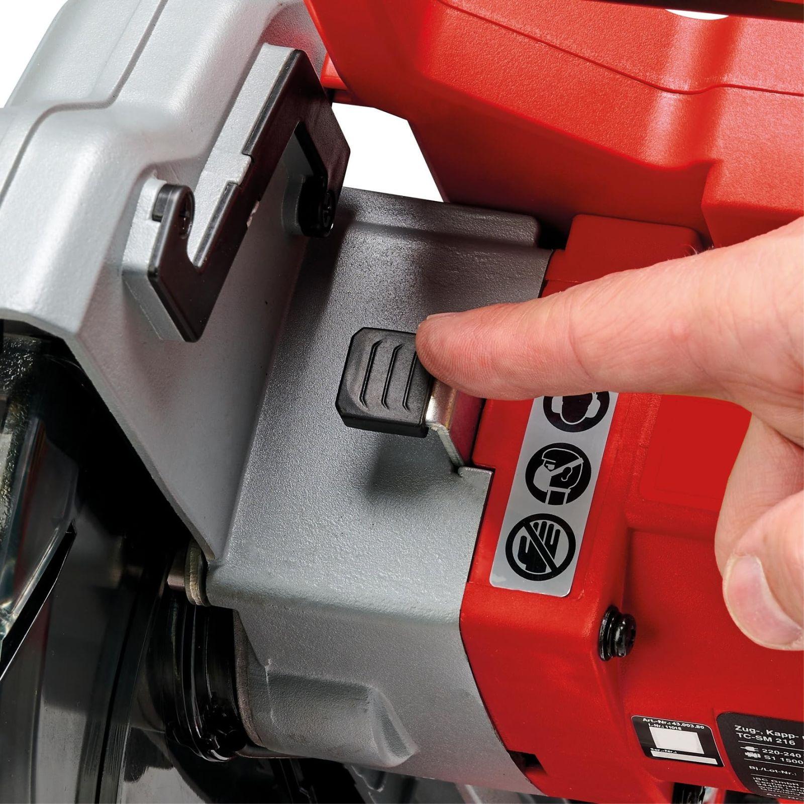 Einhell tõmbelõike-ja nurksaag TC-SM 216 (1600 W, max. 65 mm x 305 mm lõikesügavus/-laius, Ø 216 mm saeketas, tõmbefunktsioon, pöördlaua kiirseadistus, laser) – pilt 7