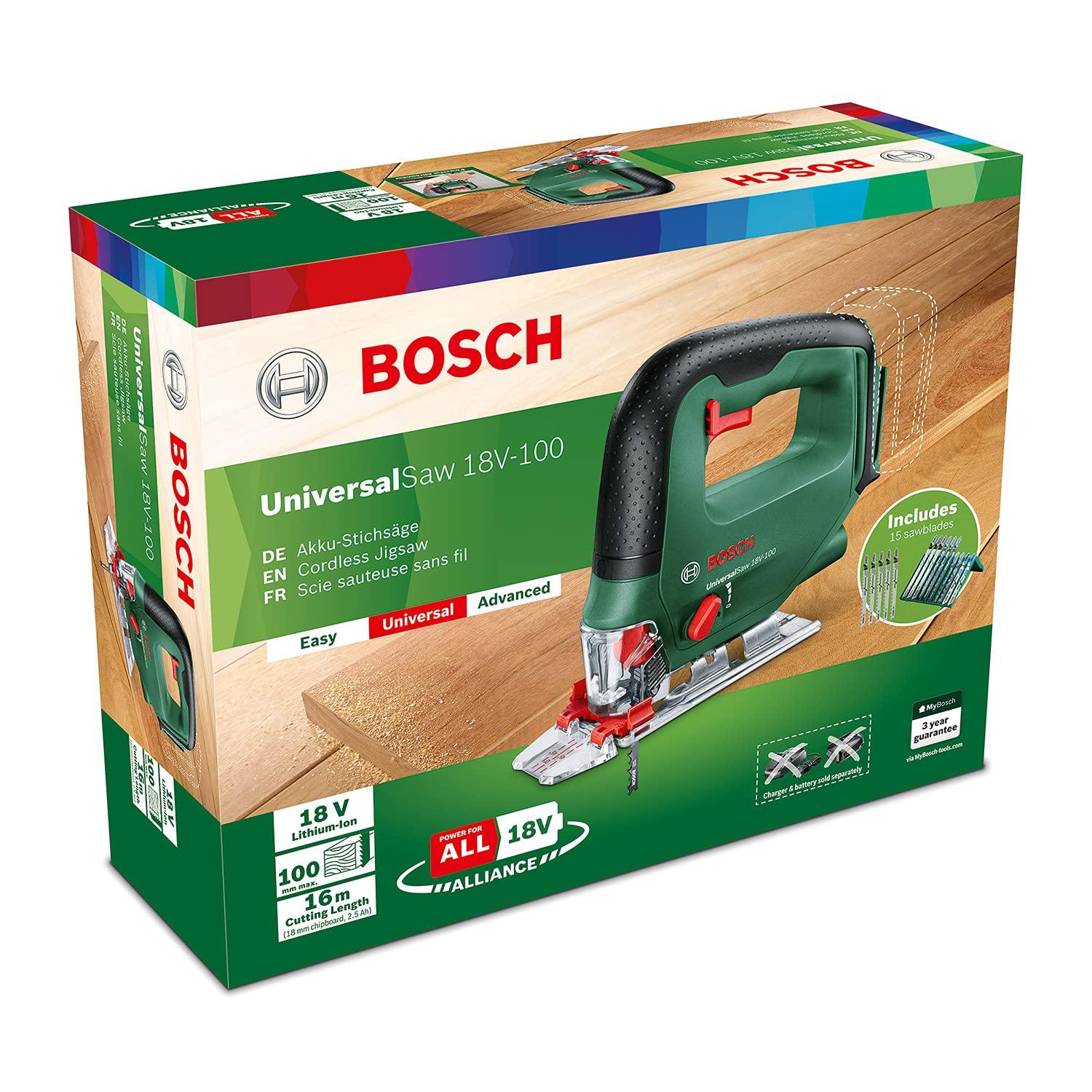 Bosch Akutikksaag UniversalSaw 18V-100 (ilma akuta, 18V süsteem, 15-osaline tikksaelehtede komplekt, karbis) – Amazon Edition – pilt 6