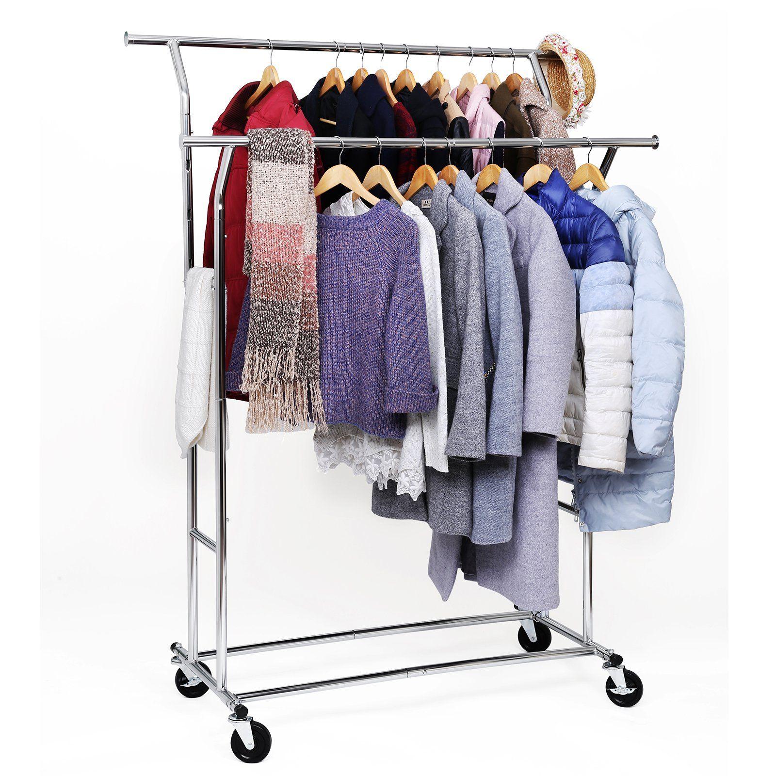 SONGMICS Tugev riidestange metallist, kuni 110 kg kandevõime, garderoobistange ratastega, pikkus 129-169 cm, kroomitud HSR12S – detailne vaade