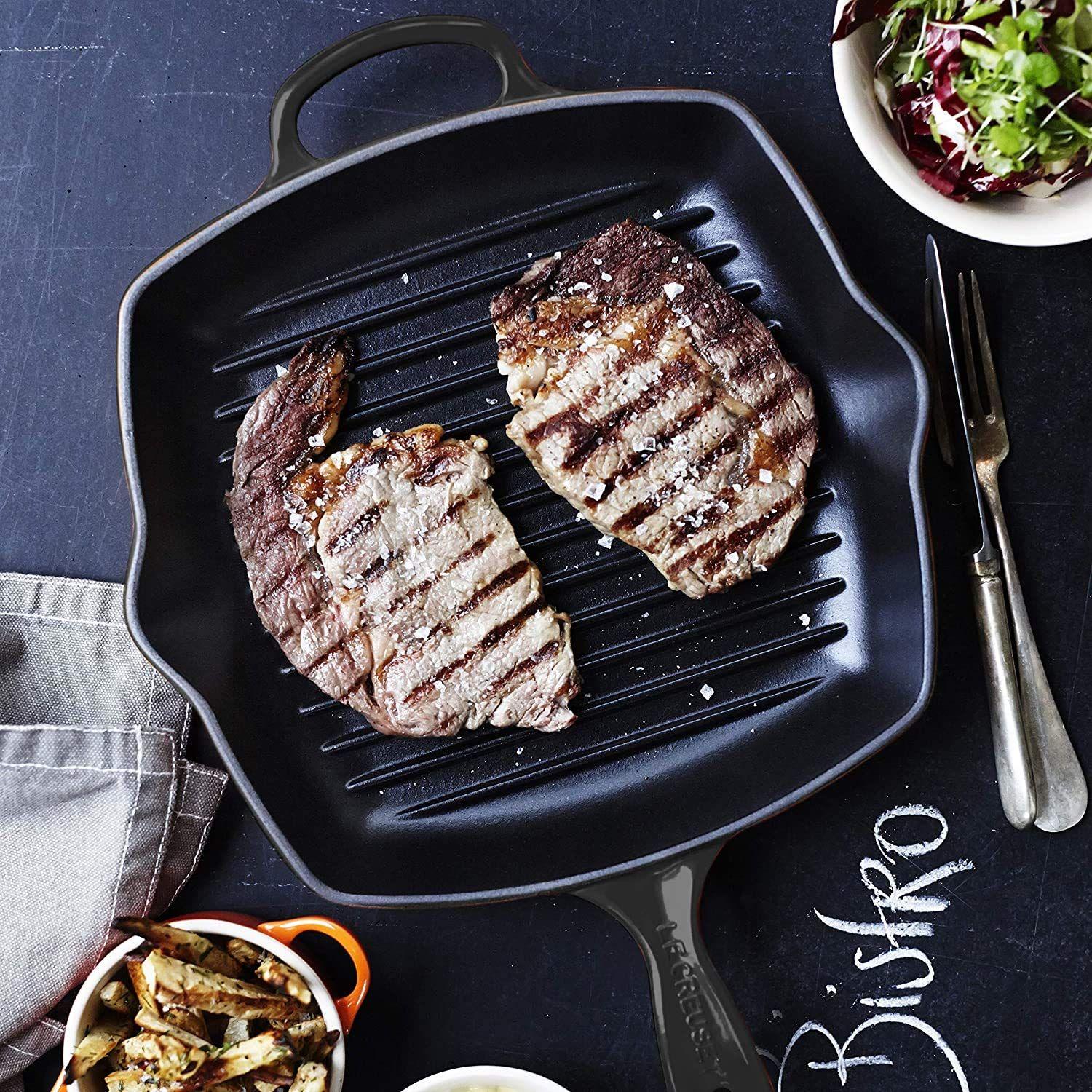 Le Creuset Signature malmist grillpann, ruudukujuline, 26 cm, sobib kõigile pliiditüüpidele, sealhulgas induktsioonile, 2,86 kg, must matt – pakend ja tarvikud
