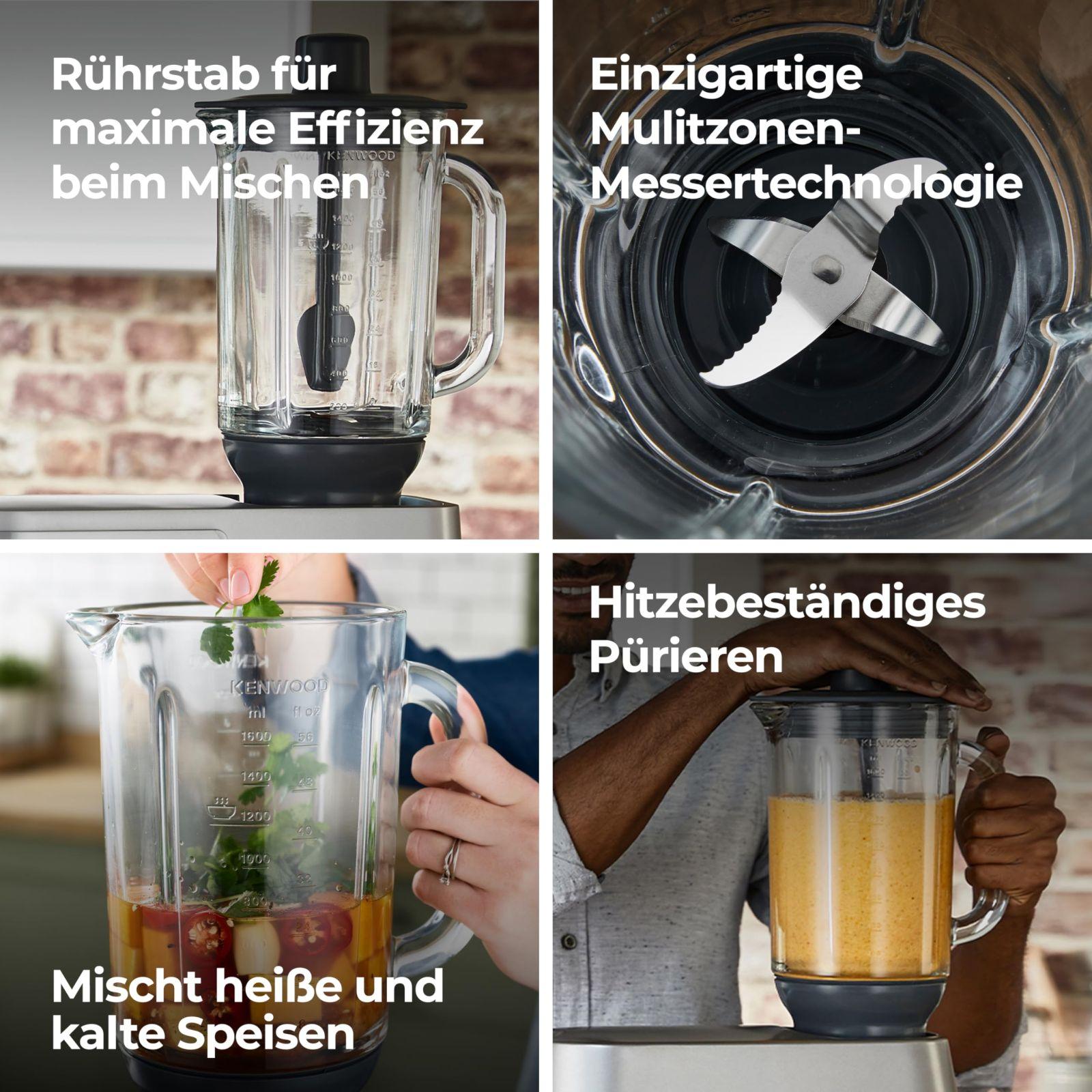 Kenwood ThermoResist klaasmikser KAH359GL – Tarvik Kenwood Chef köögimasinatele, kuumakindel klaasanum smuutide, suppide ja jää purustamiseks, sisaldab segamisvarrast, antratsiit/hõbe – pilt 6