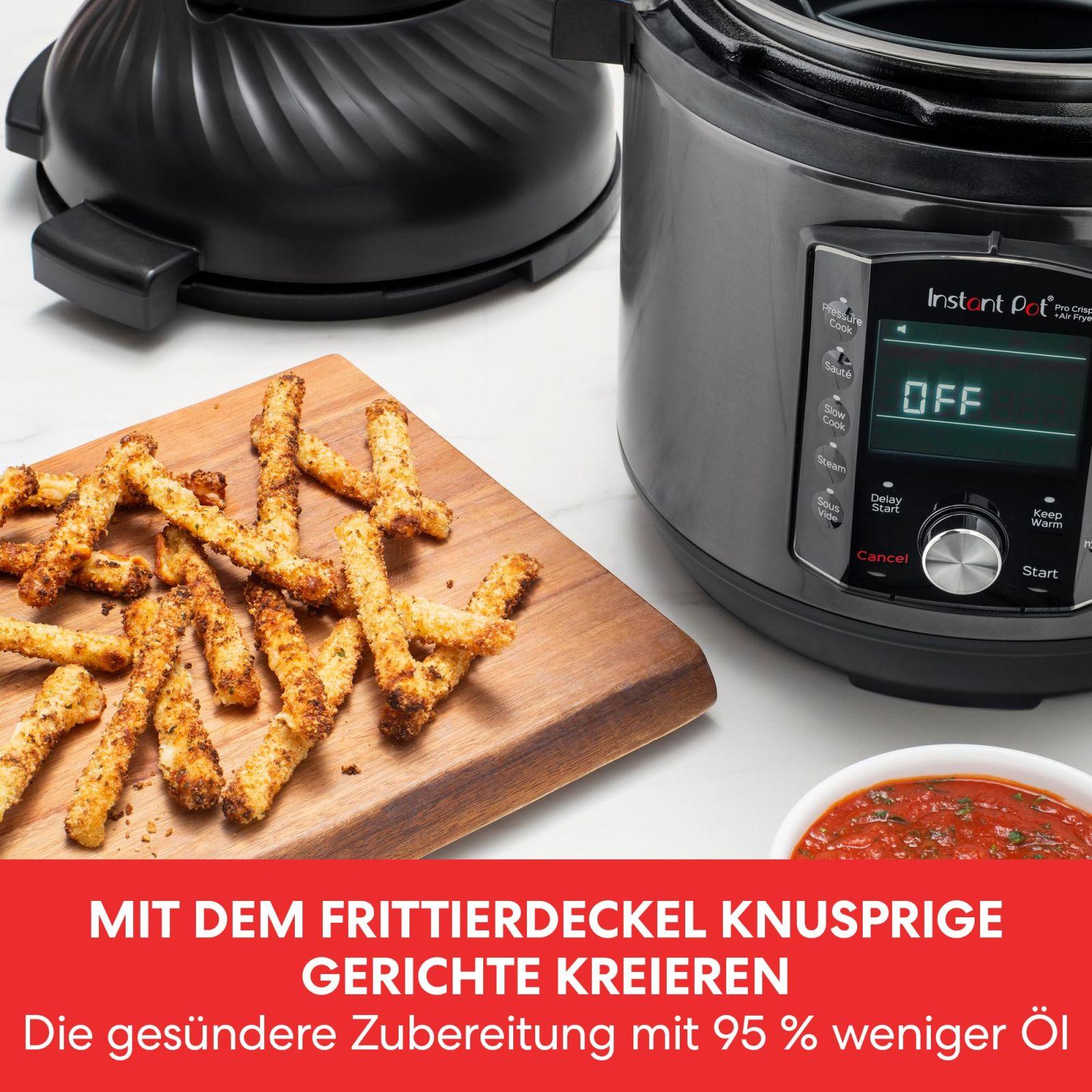 Instant Pot Pro Crisp 11-ühes elektriline multikeetja – Kiirkeetja, kuumaõhufritüür, aeglane keetja, auruti, grill, toidukuivati ja sous-vide masin – Must roostevaba teras, 1500 W, 7.6 L – pakend ja tarvikud