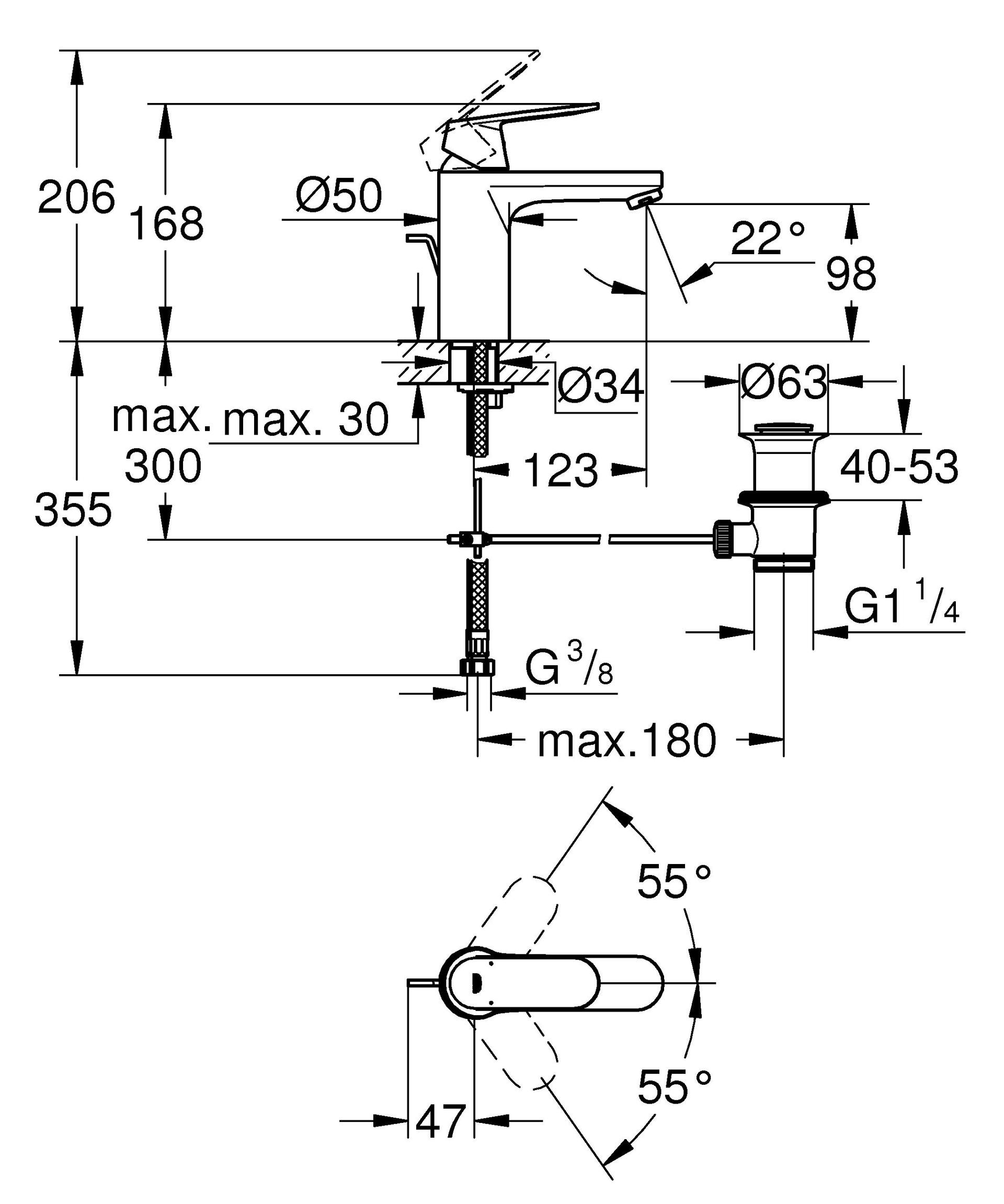 GROHE Eurosmart Cosmopolitan – Ühe käega valamu segisti (veesäästlik, M-suurus, kiire kinnitamine, paindlik ühendus), kroom, 23325000 – pilt 7