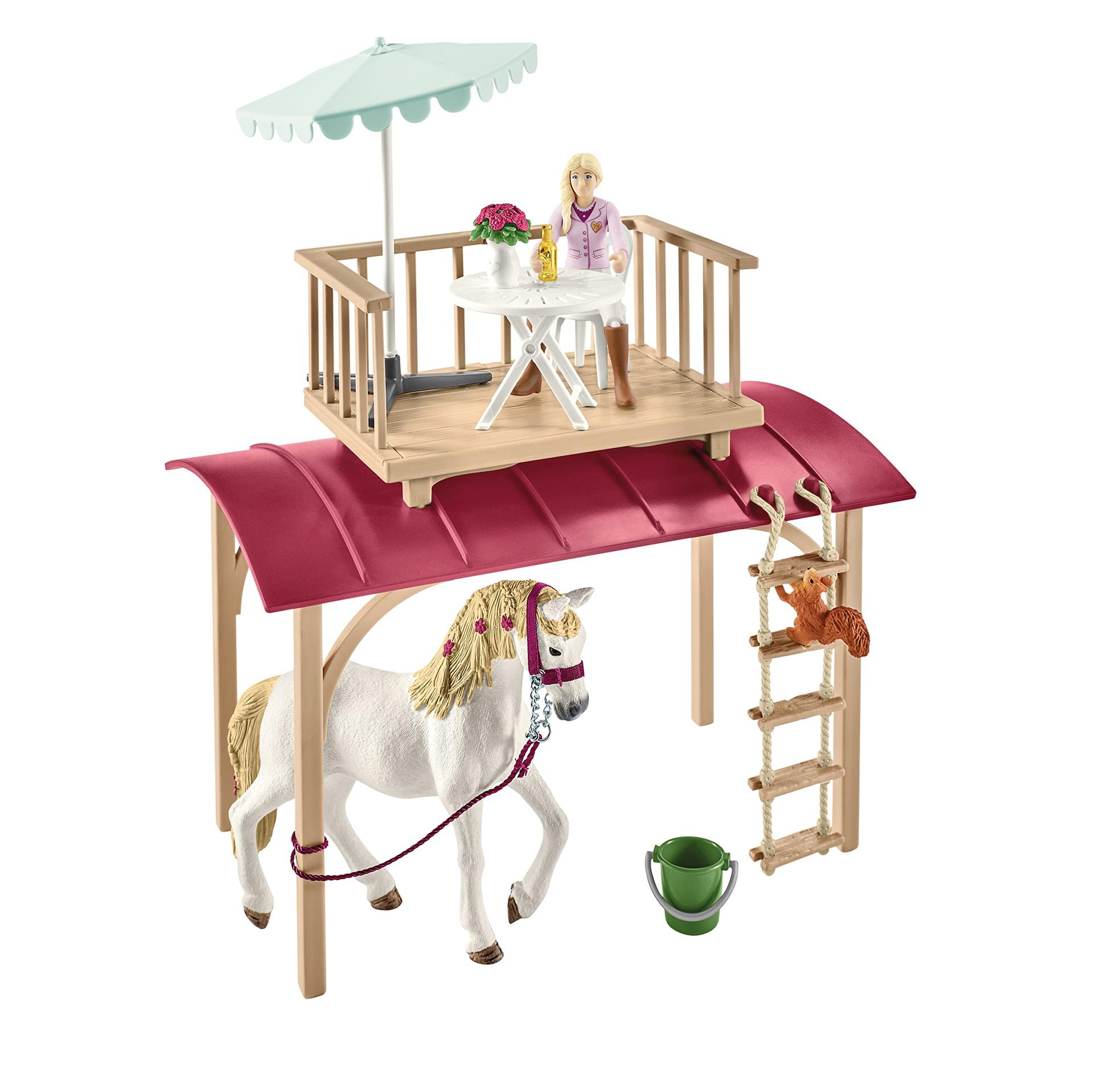schleich 42593 HORSE CLUB Matkaauto salajasteks klubi-kohtumisteks, 95-osaline mängukomplekt schleich hobuse figuuri ja lisatarvikutega, mänguasi lastele alates 5. eluaastast – pakend ja tarvikud