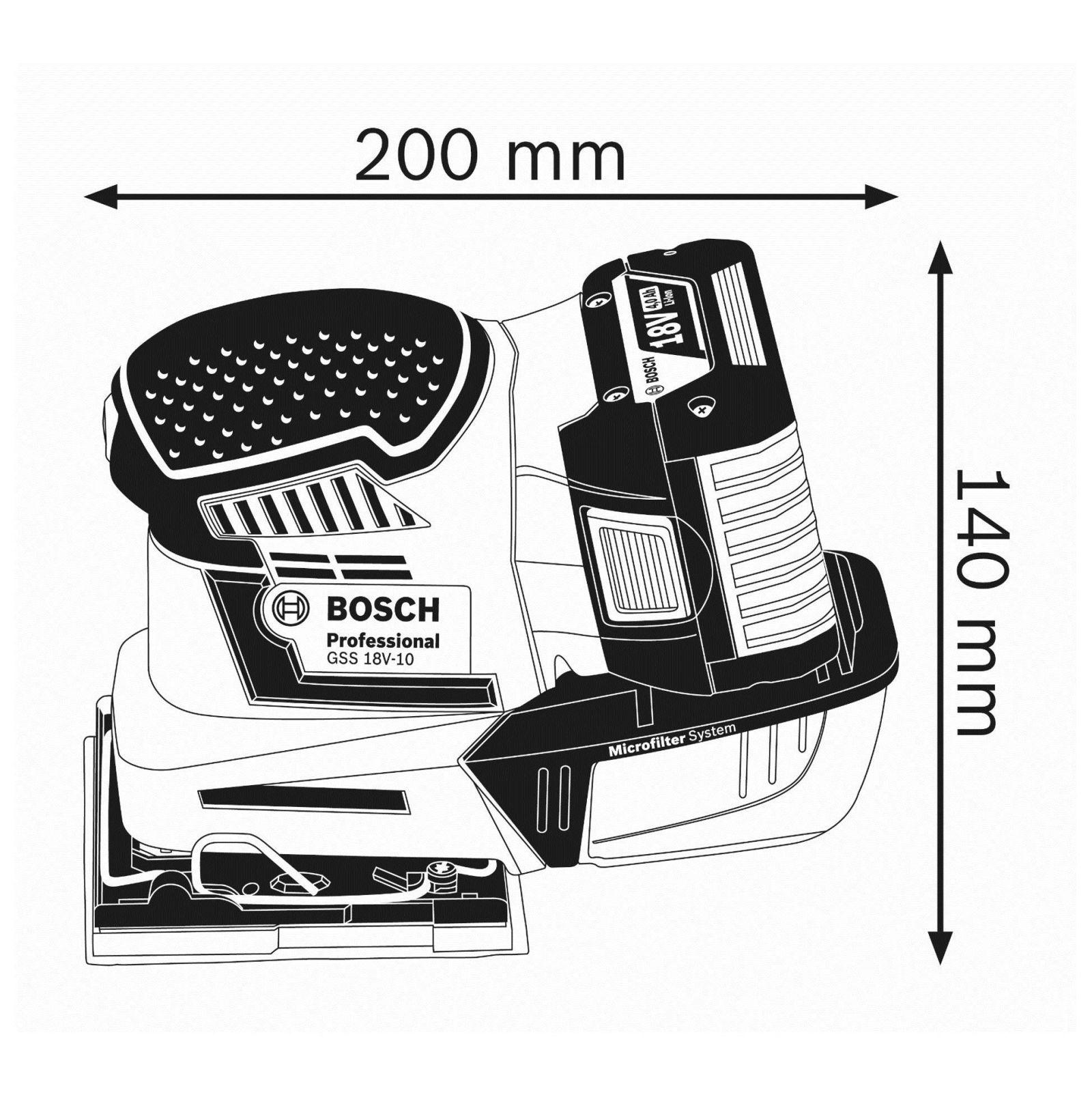 Bosch Professional 18V süsteemi akuga vibratsioonilihvija GSS 18V-10 (1,6 mm võnke läbimõõduga, 3 erineva formaadiga alusplaati, L-BOXX-is, ilma aku ja laadijata) – pakend ja tarvikud