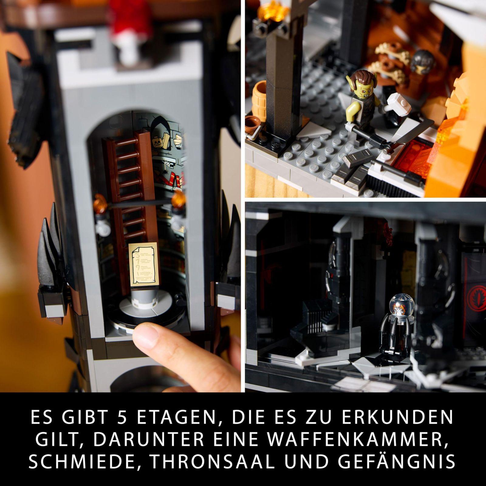 LEGO Icons Sõrmuste Isand: Barad-dûr – Komplekt täiskasvanutele minifiguuridega Sauron, Gothmog, Ork, Frodo, Sam ja Gollum – Filmi meenutus ja fännide kogumisobjekt 10333 – kasutusnäide
