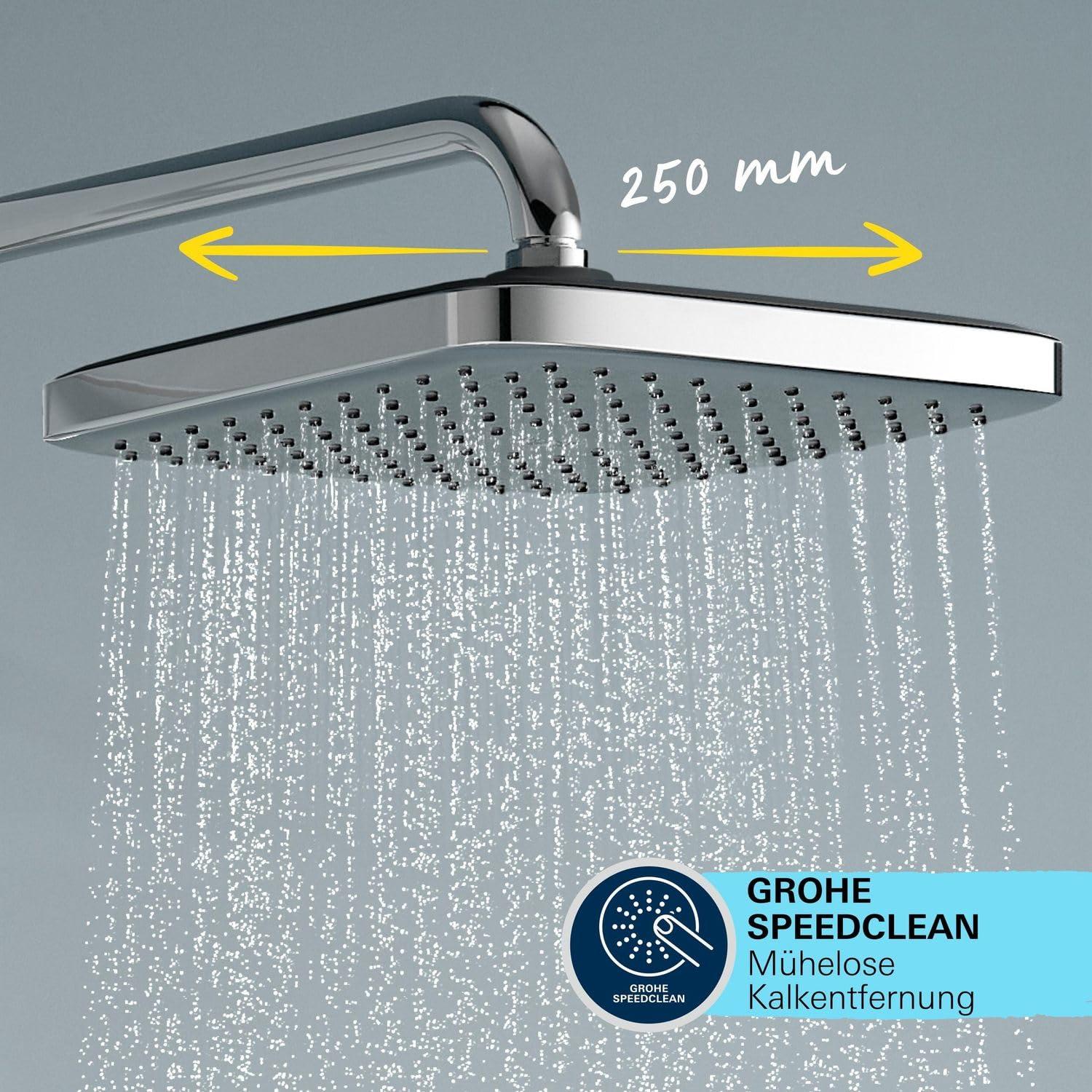GROHE Vitalio 250 – Veesäästlik dušisüsteem – 8 l/min (2 pihustusrežiimi, pööratav peadušivarre, 38°C ohutuslukk, katlakivivastane süsteem), kandiline, kroom, 26696001 – pilt 7