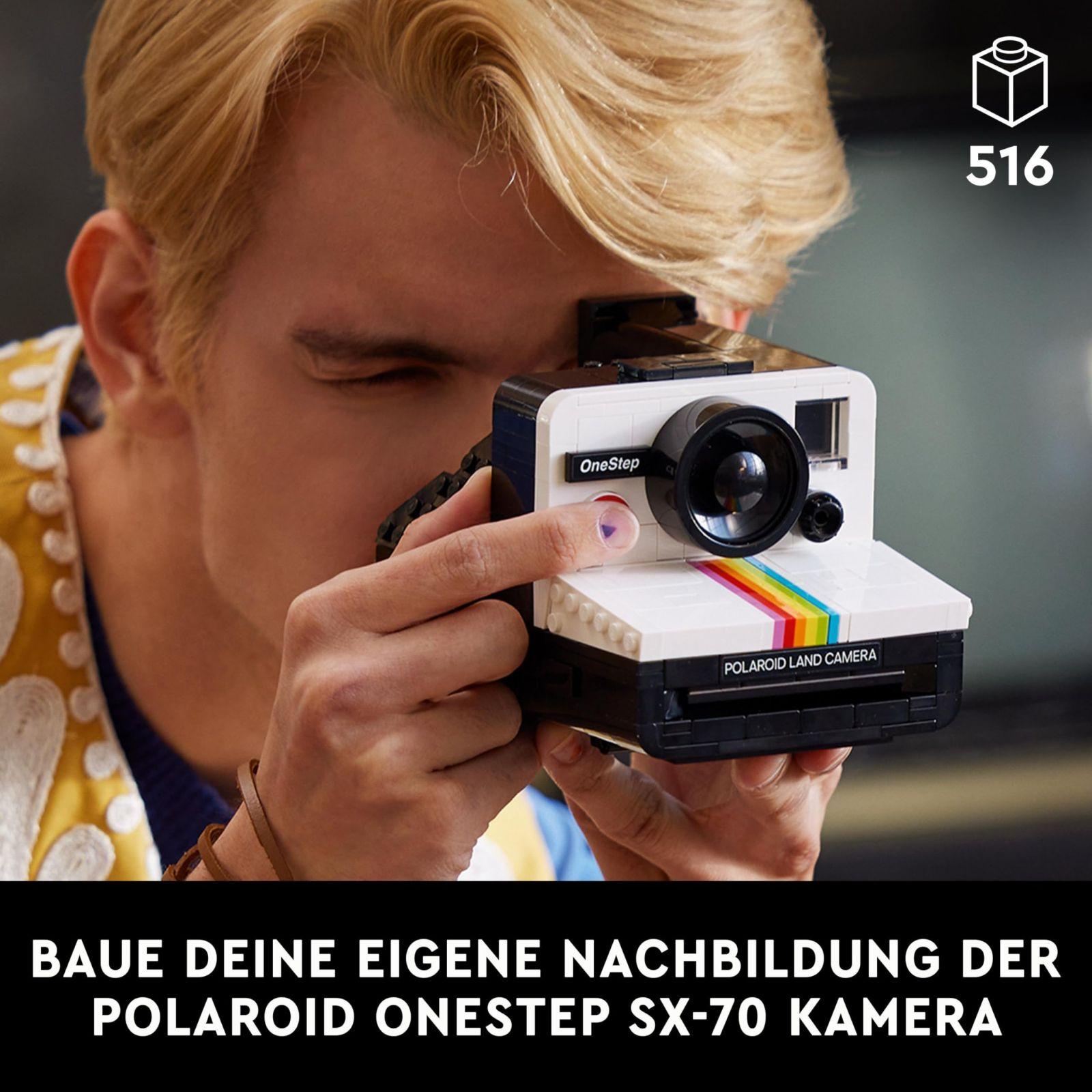 LEGO Ideas Polaroid OneStep SX-70 Kaamera Komplekt Täiskasvanutele, Autentsete Detailidega Kogumisobjekt, Loominguline Tegevus ja Fotograafia Kingitus Meestele, Naistele ja Teismelistele 21345 – pakend ja tarvikud