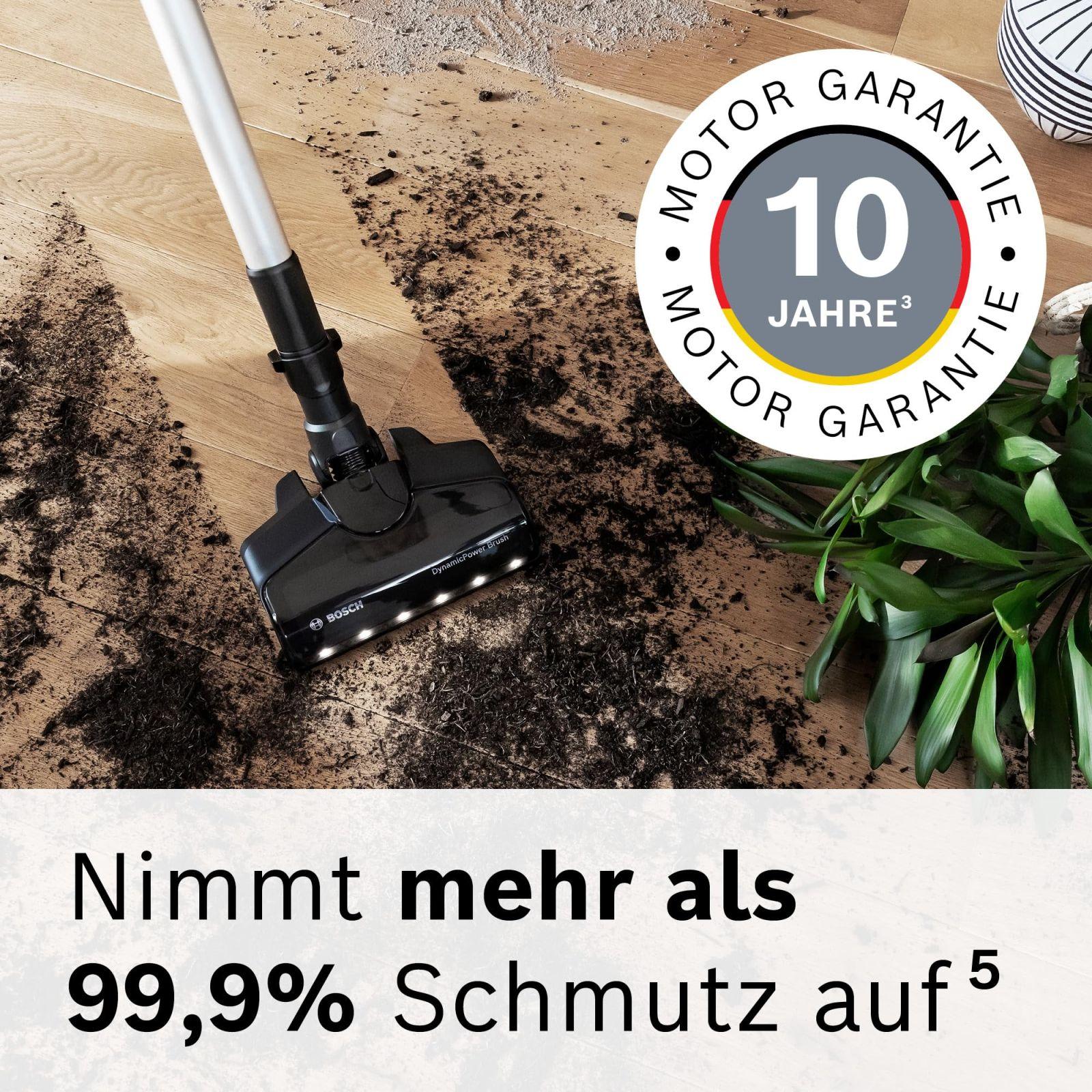 Bosch juhtmeta tolmuimeja Unlimited 7 BKS711MTB, tolmukotita, vahetatava akuga, painduva toruga, hügieenifiltriga, 10-aastase mootorigarantiiga, mini-turbodüüsiga, LED-valgustusega, turborežiimiga, valge – pakend ja tarvikud