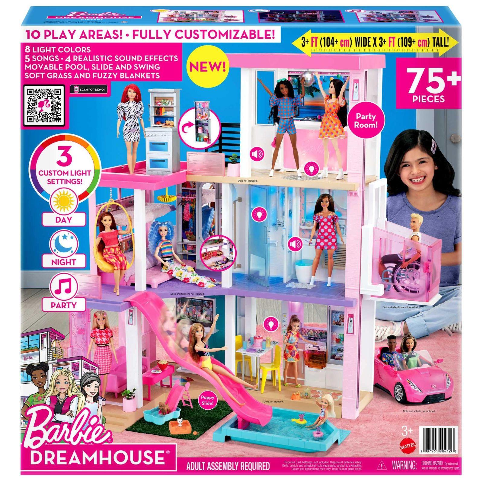 Barbie Unistuste Maja (114 cm), 3-korruseline nukkude maja Barbie basseiniga, liumägi, ratastoolitõstuk, 75+ Barbie tarvikud, nukud pole kaasas, kingitus lastele alates 3. eluaastast, GRG93 – pilt 6