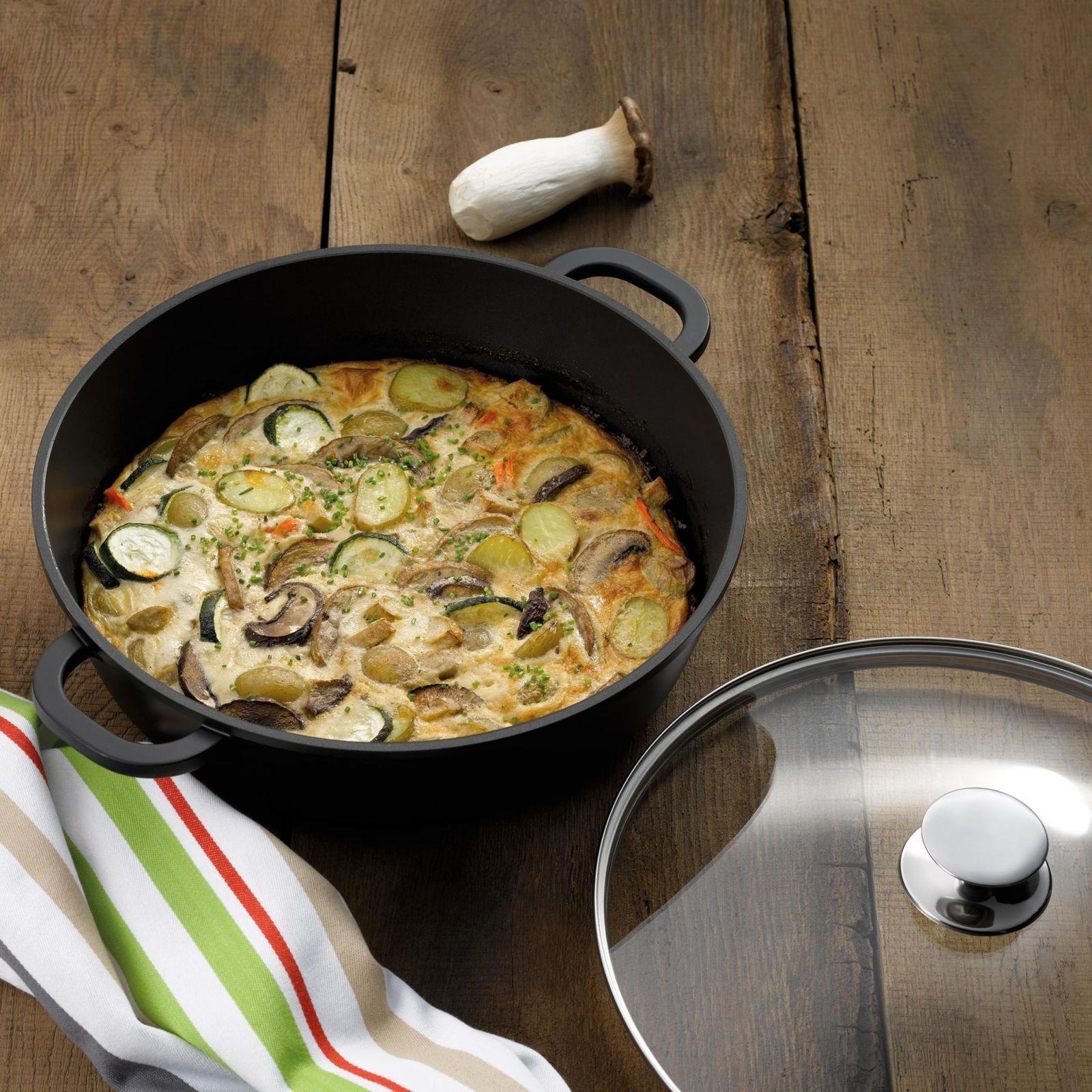 Kela Aluguss hautatud pann 32 cm kõrge servaga KERROS, induktsioon, kaanega serveerimispann, paellapann, must – pilt 8