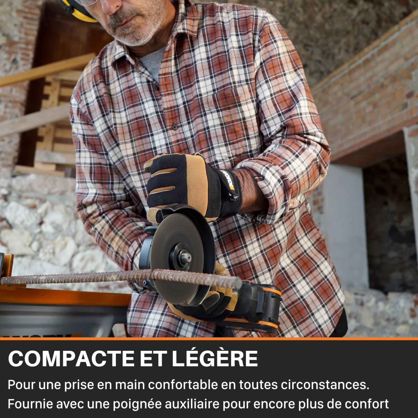 WORX WX814.9 Nitro harjadeta akuga nurklihvija 20V – 125mm ketta läbimõõt – 8600 p/min – kerge ja kompaktne – 2-positsiooniline lisakäepide – turvaline tagasilöögikaitse – ilma aku ja laadijata – pilt 6