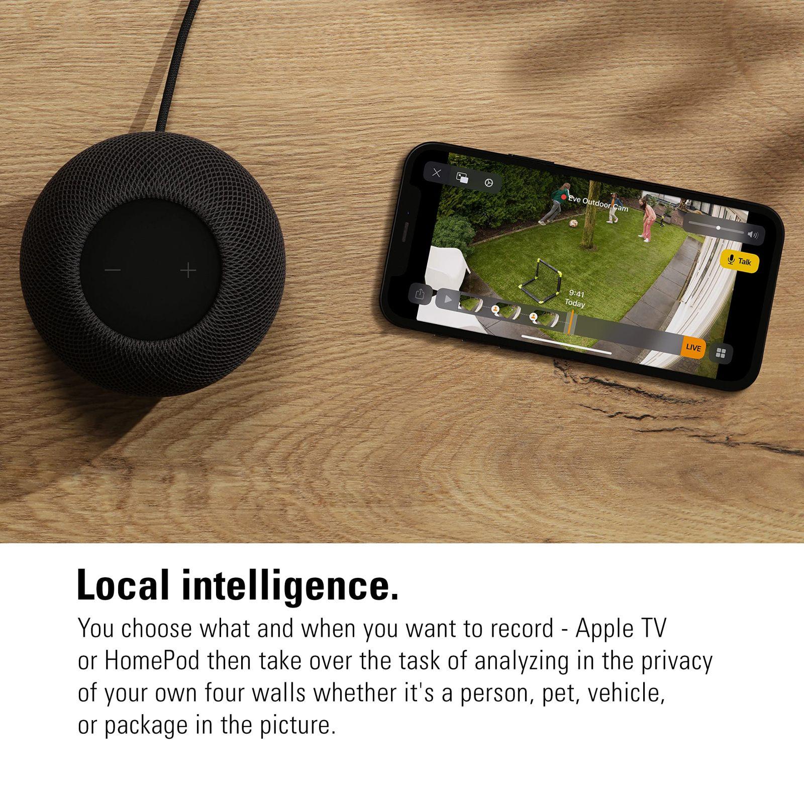 Eve Outdoor Cam – Nutikas välivalvekaamera prožektoriga, öise nägemise, liikumisanduri ja kahesuunalise suhtlusega, paindlik paigaldus, WiFi, kõrgeim andmeturve Apple HomeKit Secure Video abil – lisavaade