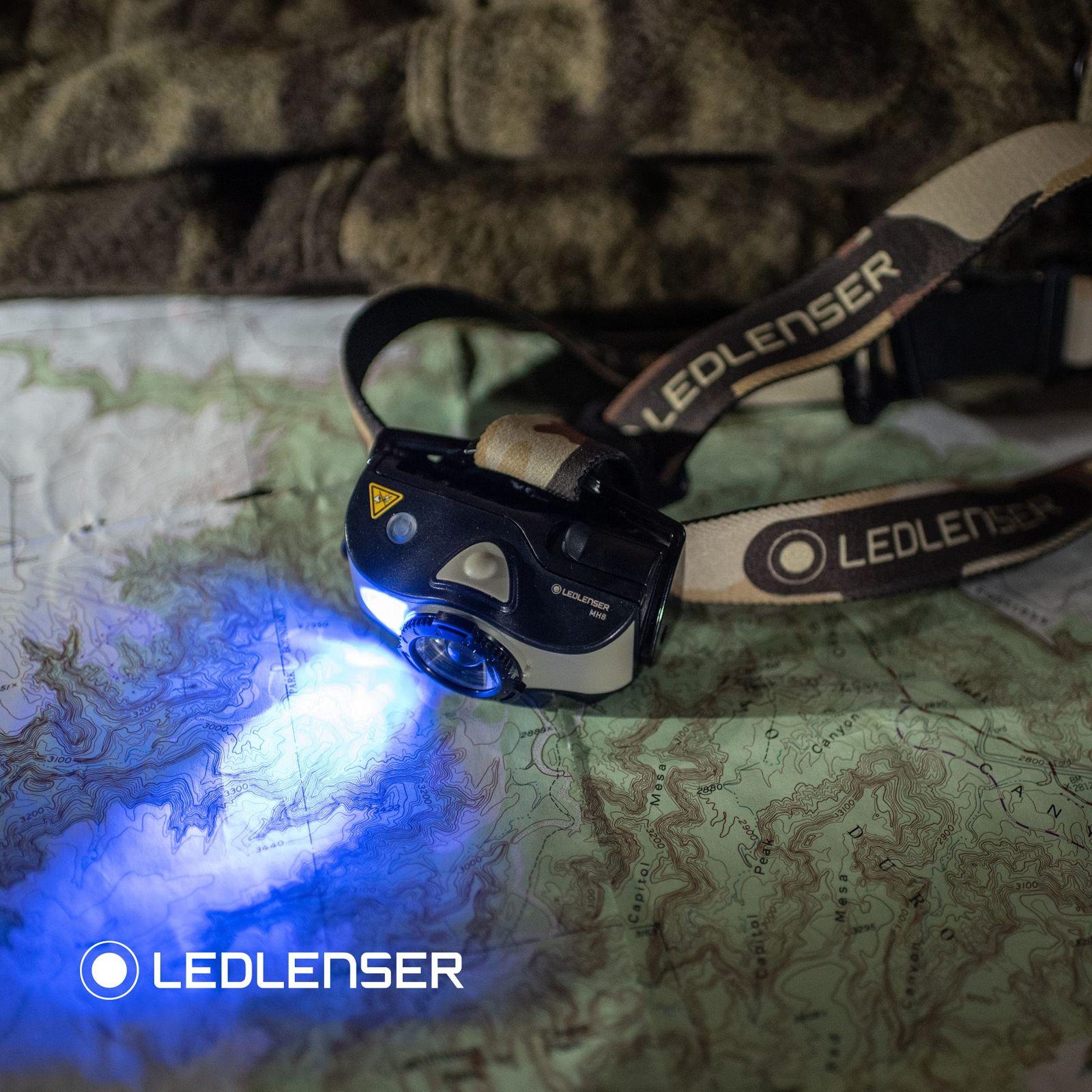 Ledlenser MH8 välitingimustes kasutatav pealamp, must, laetav akuga, 600 luumenit, fokusseeritav, kuni 60 h valgusaeg, punane/roheline/sinine valgus, 2xAA patareidega kasutatav, transpordilukk, jahindus, kalapüük – lisavaade