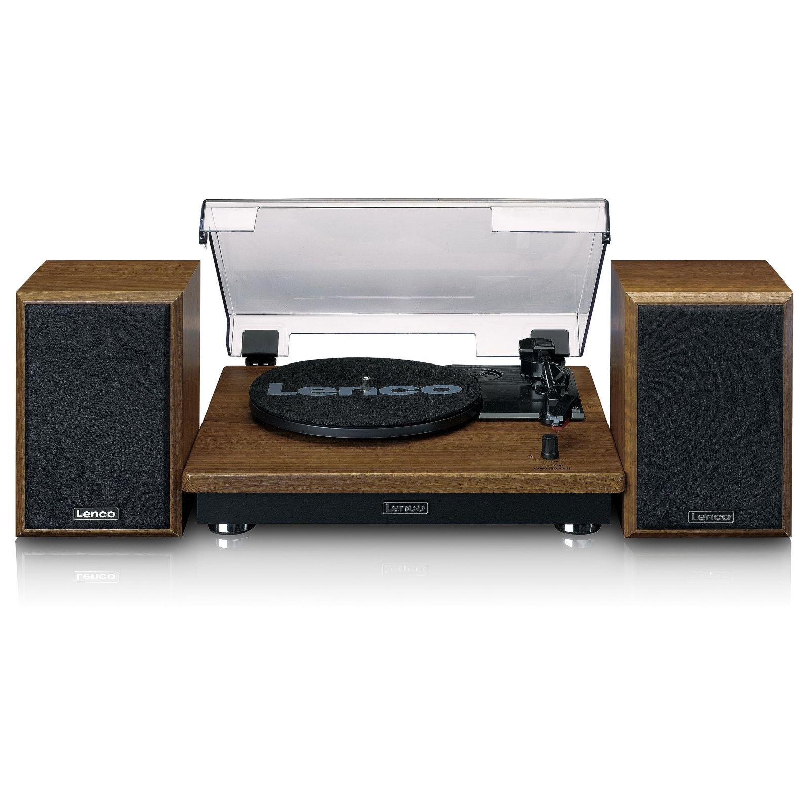 Lenco LS-100 – Hi-Fi vinüülplaadimängija Bluetooth 5.0-ga ja väliste kõlaritega – 2 x 10 W RMS – Rihmülekanne – Auto-Stopp – Puitkorpus, 20 W RMS