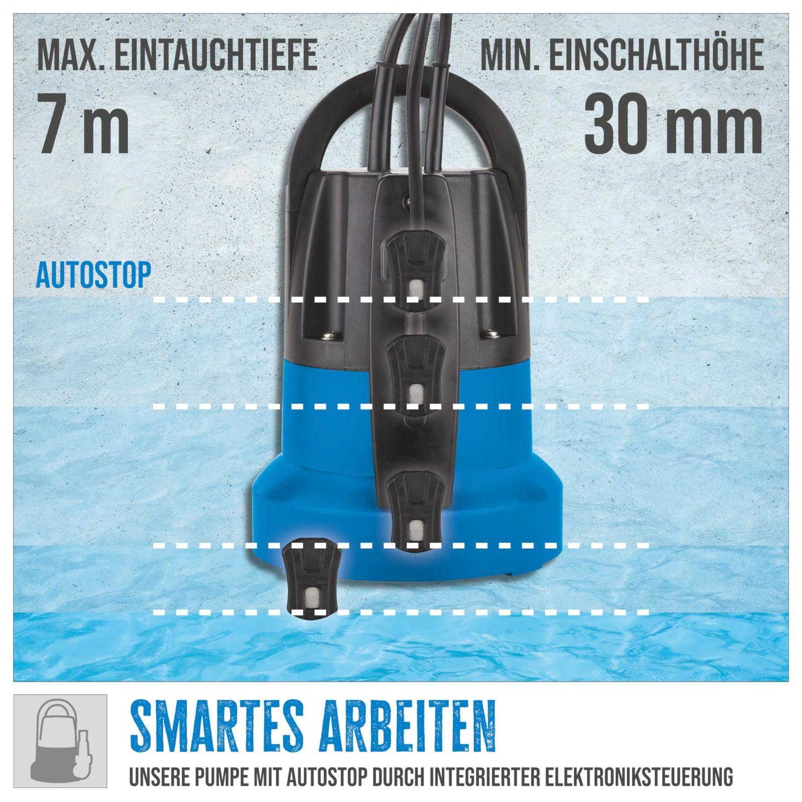 Güde lamedaimupump GFS 401 S (400 W, voolumaht 7000 l/h, maksimaalne tõstekõrgus 8 m, maksimaalne imemiskõrgus 7 m, Noryl-tööratas, roostevabast terasest võll, termokaitse, 10 m toitekaabel, minimaalne käivituskõrgus 30 mm) – pakend ja tarvikud