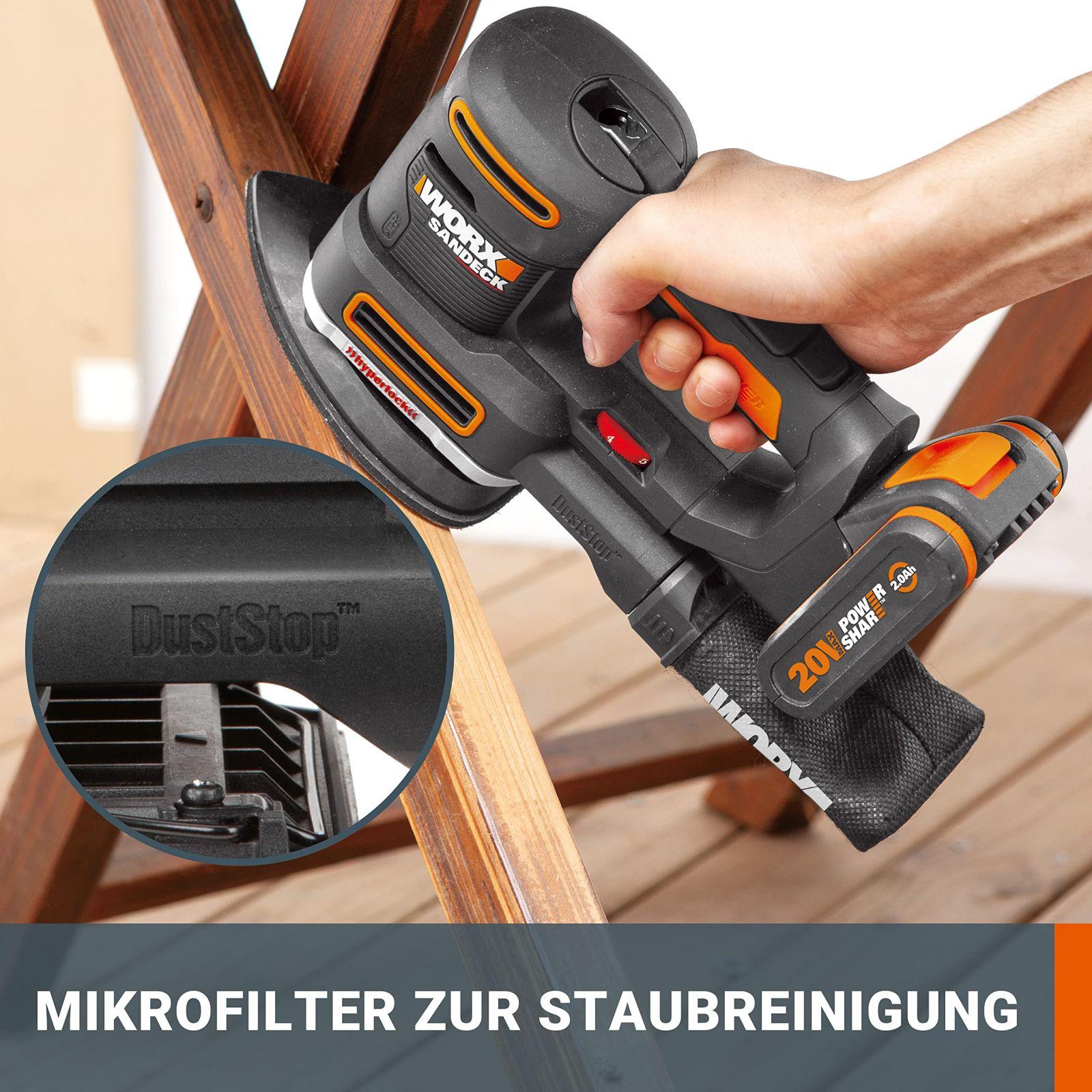 WORX WX820.9 Aku-Multilihvija – 5-ühes funktsioonid: ekstsentriklihvija, peenlihvija, detaililihvija, kontuurilihvija ja sõrmlihvija – muudetav kiirus – PowerShare ühilduv – Ilma aku ja laadijata, Must – lisavaade