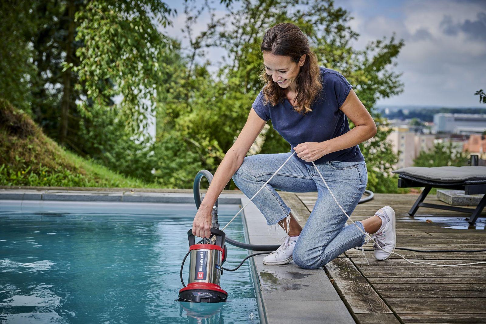 Einhell muda- ja puhta vee pump GE-DP 7535 N LL ECO 2-in-1 (750 W, kuni Ø 35 mm osakesed, maks. 18 500 L/h, Quick-Connector & universaaladapteriga) – detailne vaade
