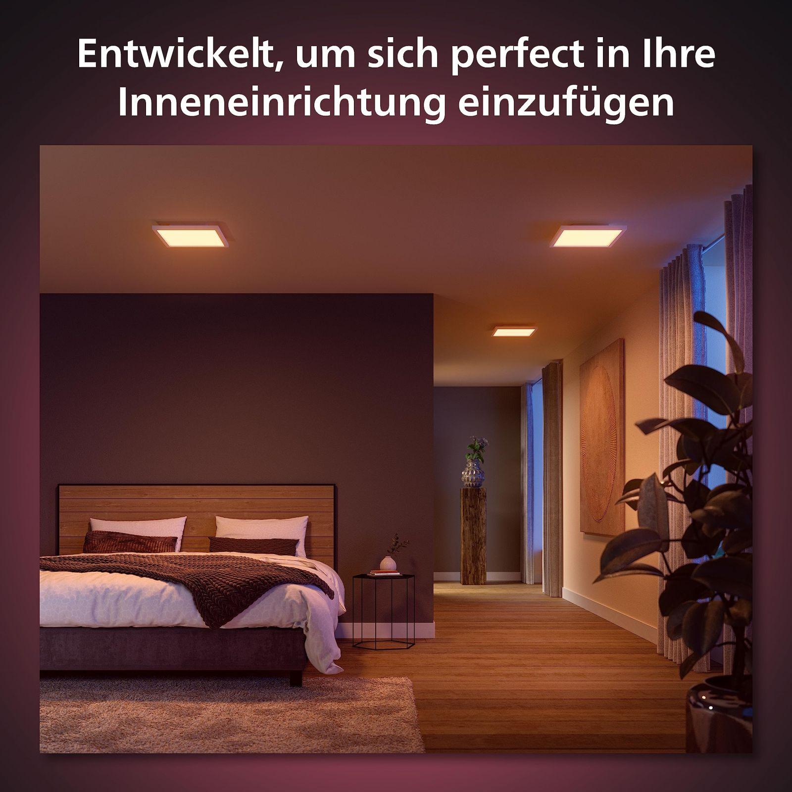 Philips Hue White & Color Ambiance Surimu paneel, 30×30 cm, hämardatav, kuni 16 miljonit värvi, juhitav rakenduse kaudu, ühilduv Amazon Alexa (Echo, Echo Dot) süsteemiga – kasutusnäide