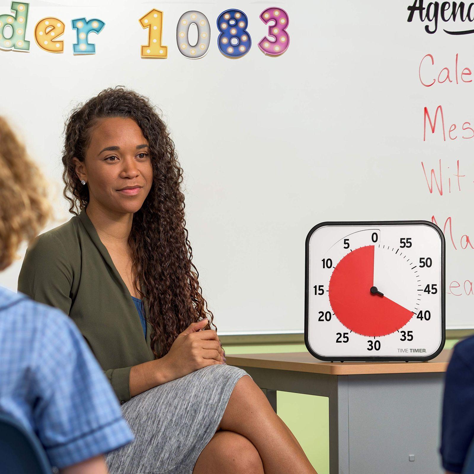 TIME TIMER ORIGINAL Suur 30×30 cm – 60-minutiline visuaalne analoog-taimer – Valikuline helialarm (helitugevuse regulaator) – Ei mingit valju tiksumist; ajajuhtimisseade (must) – detailne vaade