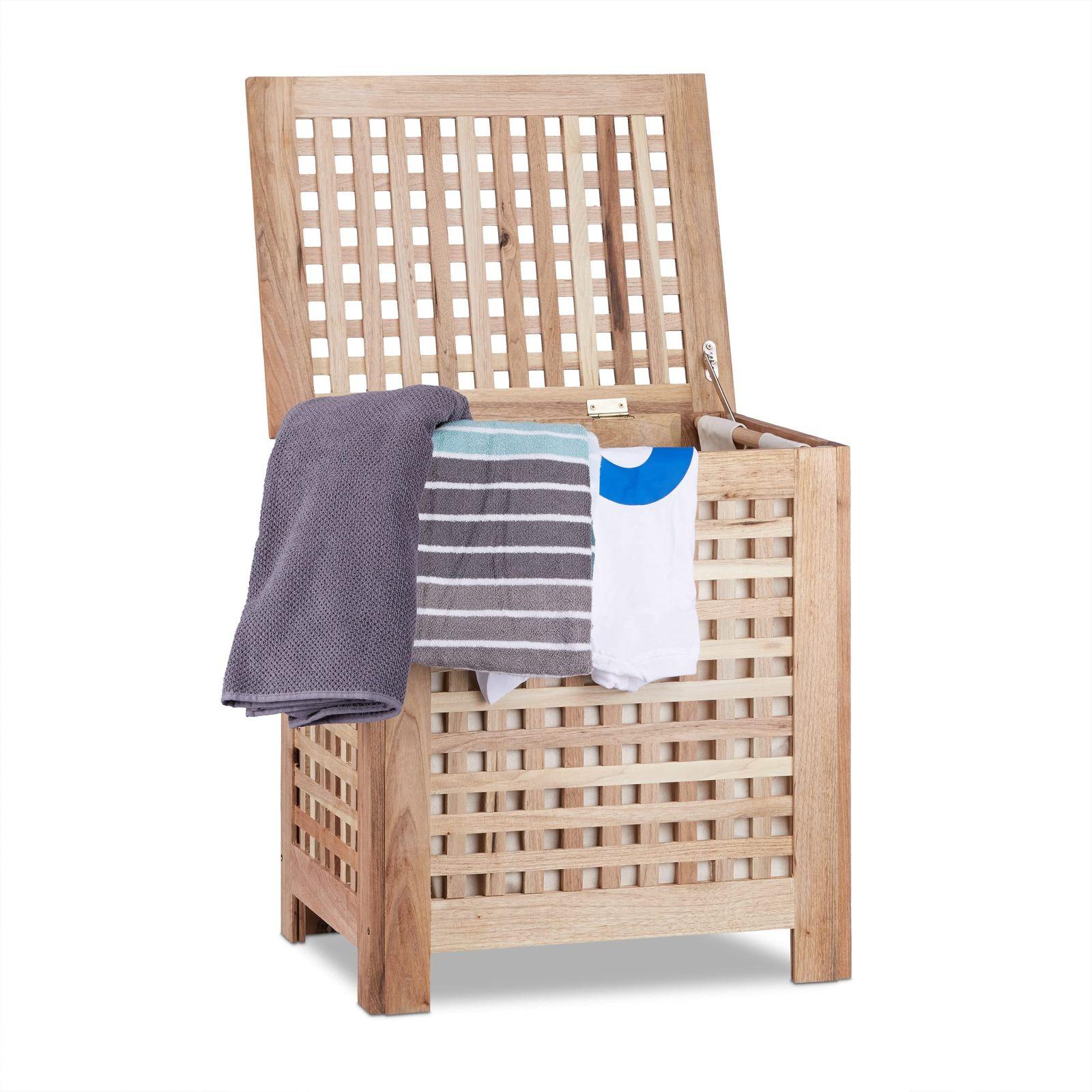 Relaxdays pesukast pähklipuust kaanega, eemaldatav pesukott, mahutavus ca 70 l, suletud pesukoguja, puidust HBT ca 55,5 x 52,5 x 39,5 cm, naturaalne