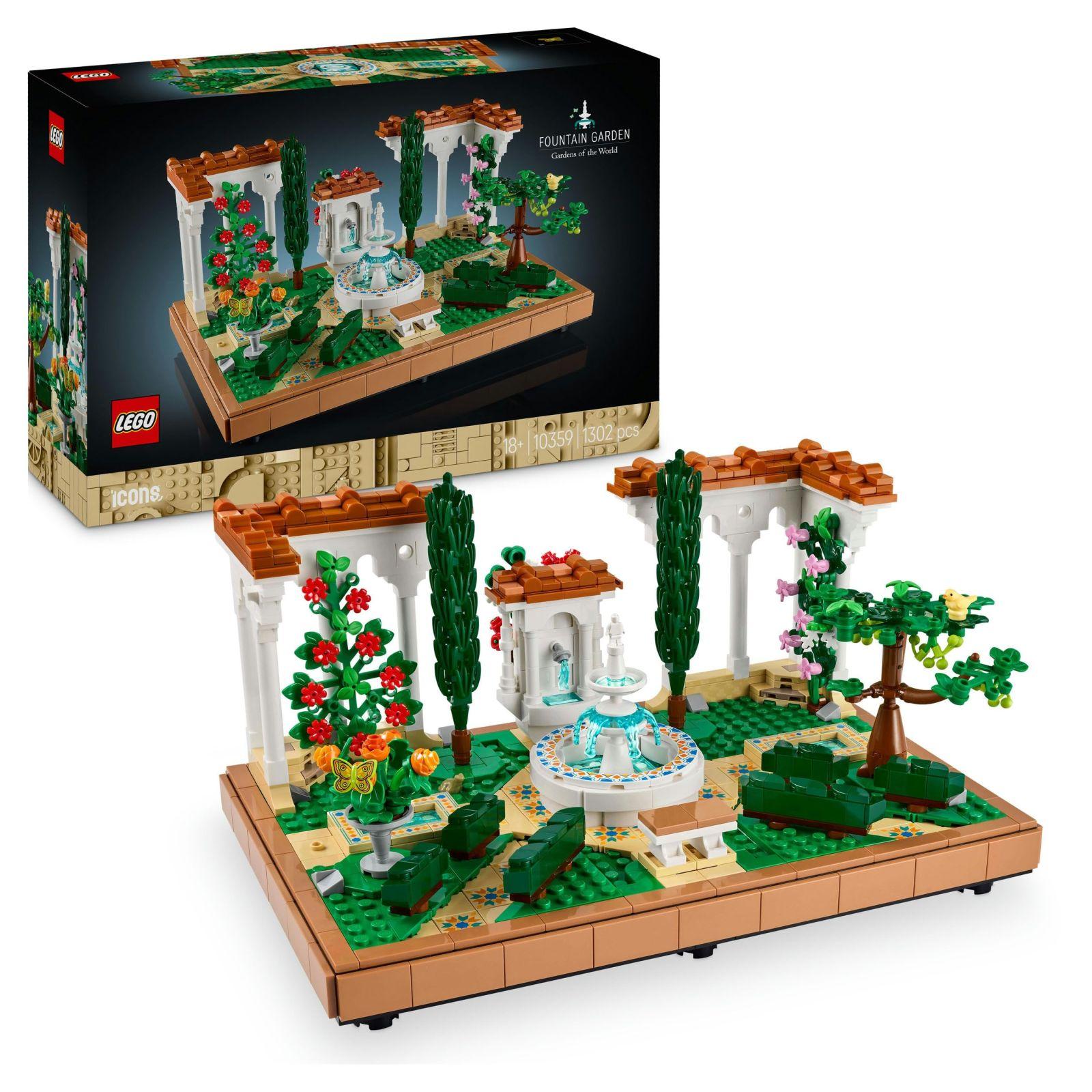 LEGO Icons Purskkaevuaed – Miniatuurne ehituskomplekt täiskasvanutele, lehtlate, küpresside, puude, viinapuude ja lilledega – Loominguline kingiidee sünnipäevaks, soolaleivaks naistele ja meestele – 10359