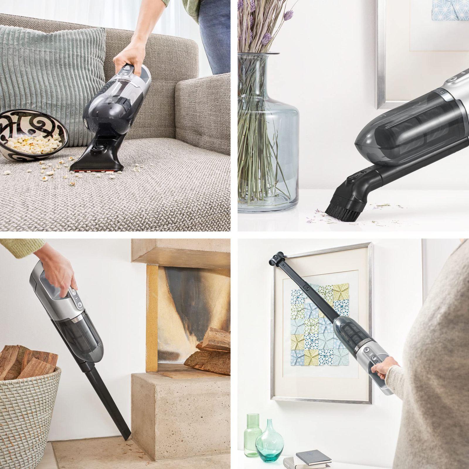 Bosch juhtmevaba varstolmuimeja Flexxo 2in1 Serie 4 BBH3K2801, käsitolmuimejaga, kotivaba, suur imemisvõimsus, pikk tööaeg, LED-valgustusega otsik, kõikidele põrandatüüpidele, hõbedane – pakend ja tarvikud