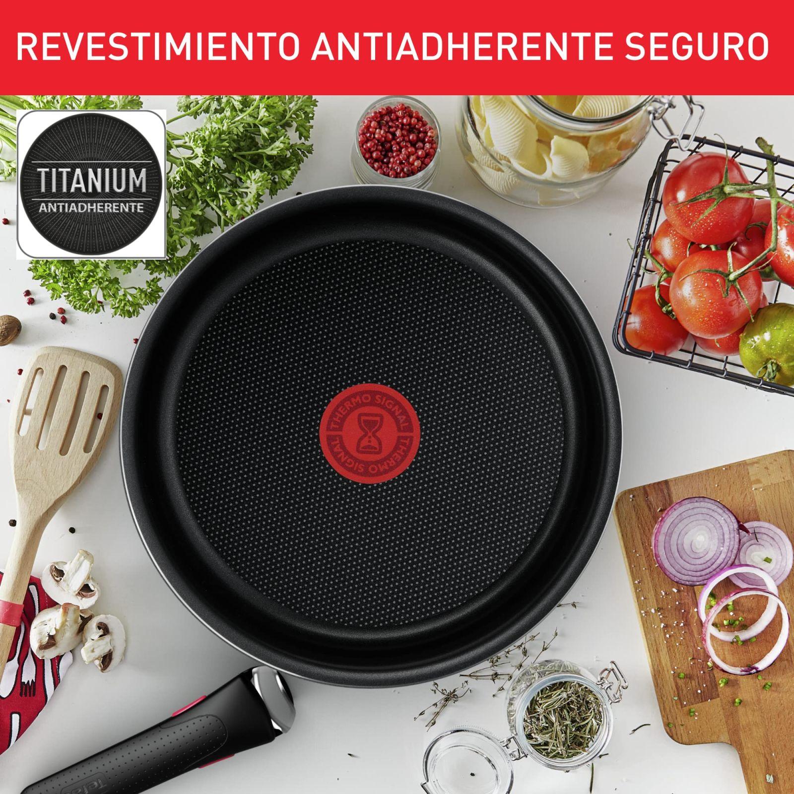 Tefal Ingenio Easy On pannide komplekt, 3 panniga ja eemaldatava käepidemega, 22/24/26 cm, mittenakkuv kate, mitte induktsioonile sobiv, Thermo-Signal, ahjukindel – kasutusnäide