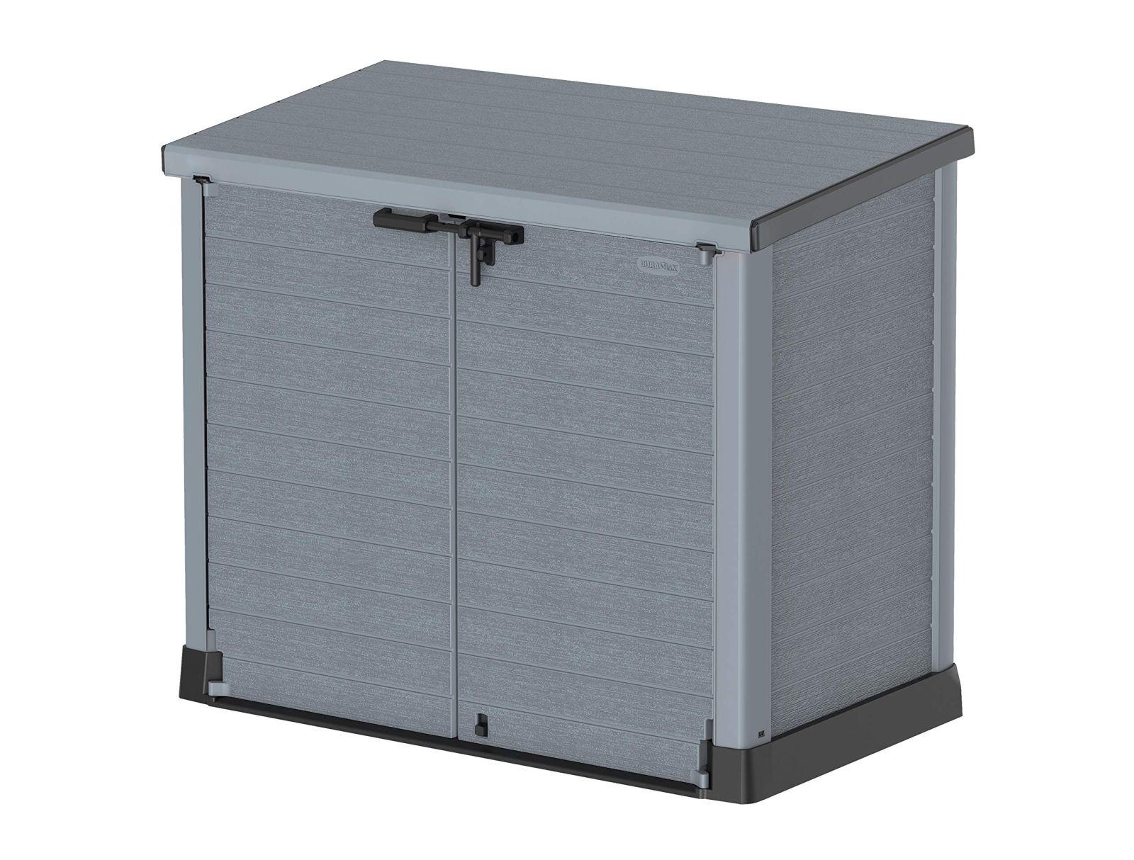 Duramax Cedargrain StoreAway 1200L aiakuur plastikust / tasane kaas, prügikastikast, aiakuur, vastupidav konstruktsioon, ideaalne tööriistadele, BBQ-dele ja 2x 240L prügikastidele, 145x85x125 cm, hall