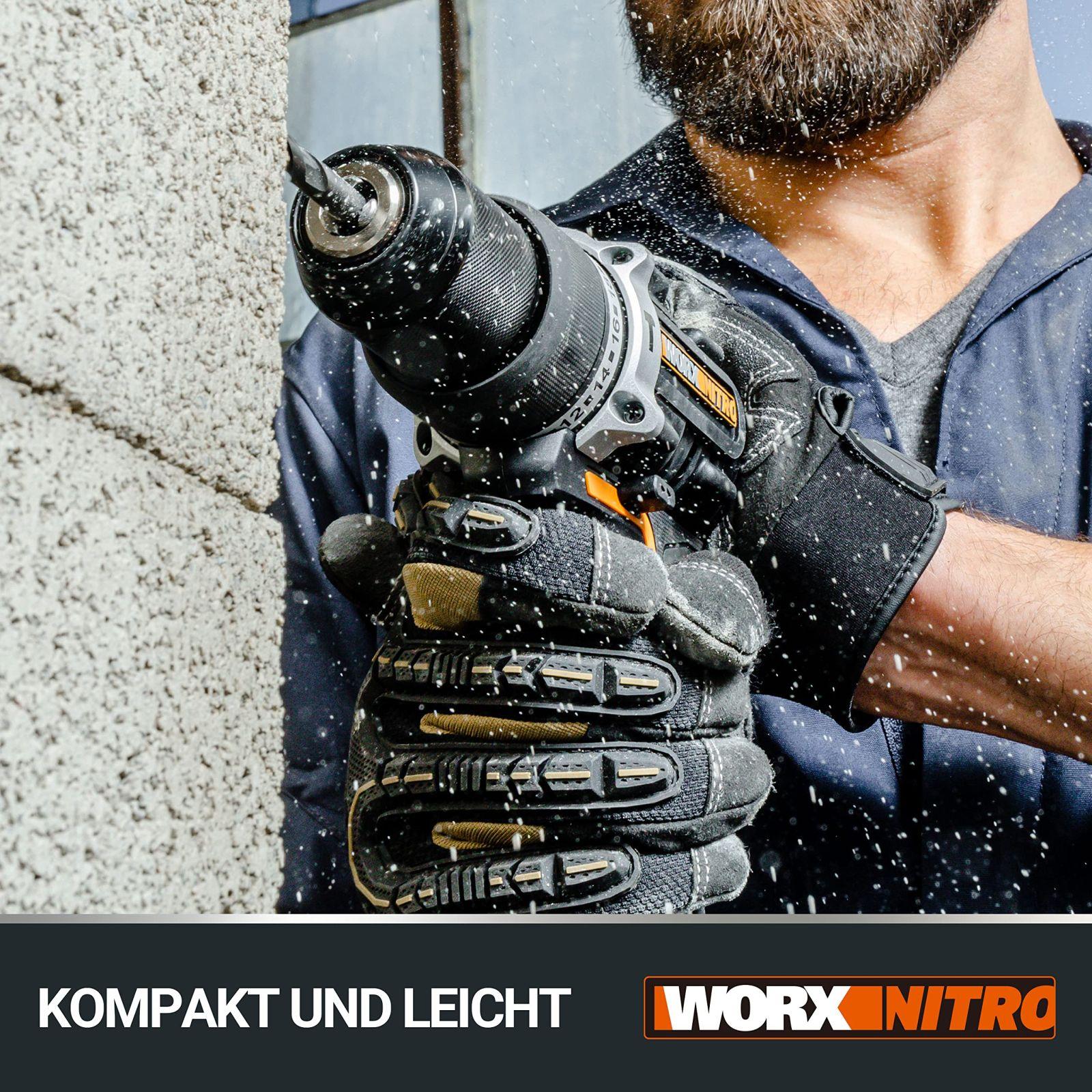 WORX NITRO WX352 Aku Löökpuurtrell Komplekt 20V – harjadeta mootor – kruvimiseks, puurimiseks ja löökpuurimiseks – 60Nm – 2-käiguline käigukast & LED-valgus – sisaldab 2x20V 2Ah akusid & 2A kiirlaadijat – pilt 6