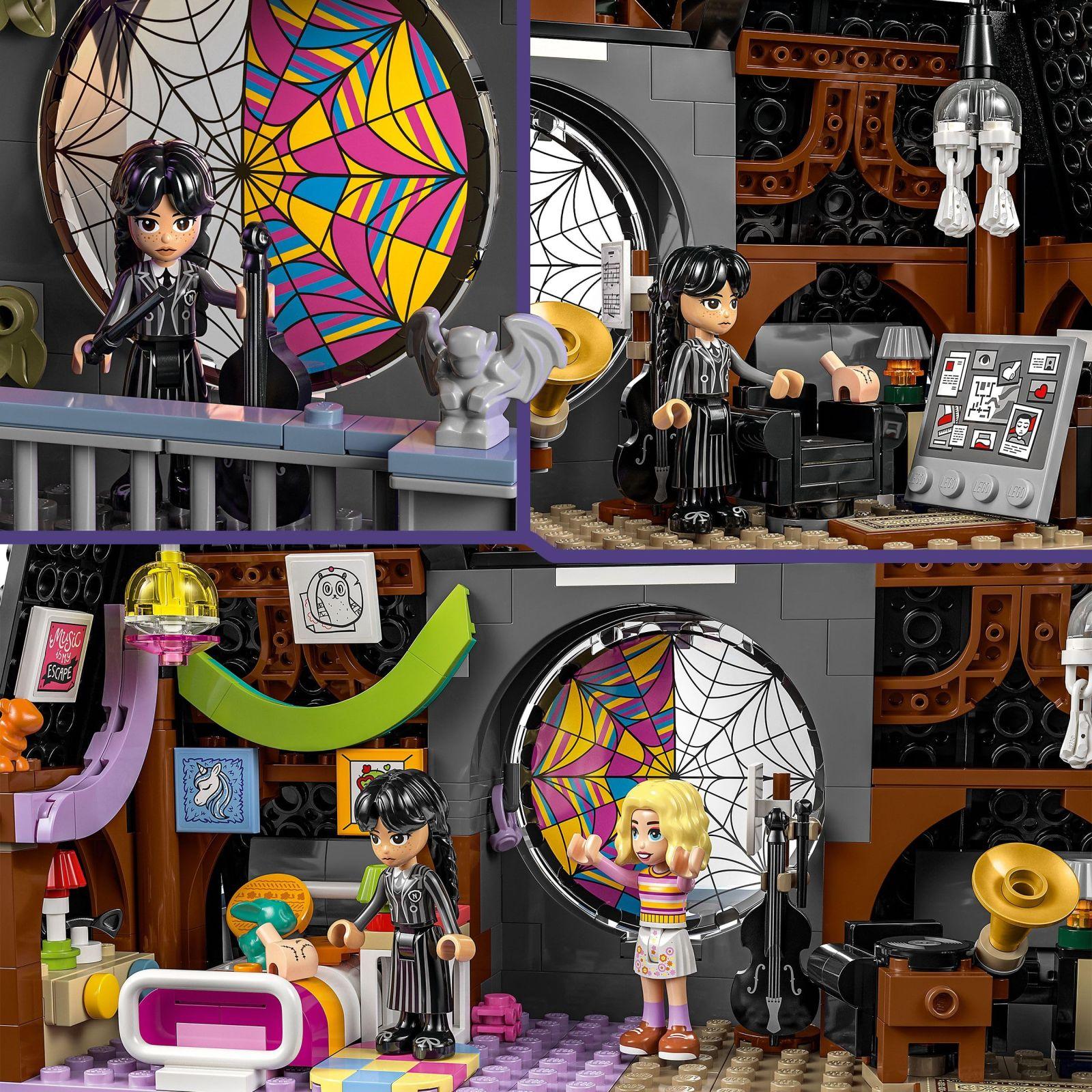 LEGO Wednesday: Wednesday ja Enidi ühiselamutuba Nevermore Akadeemias – Kogutav ja kohandatav mängukomplekt 4 minifiguuriga – pakend ja tarvikud