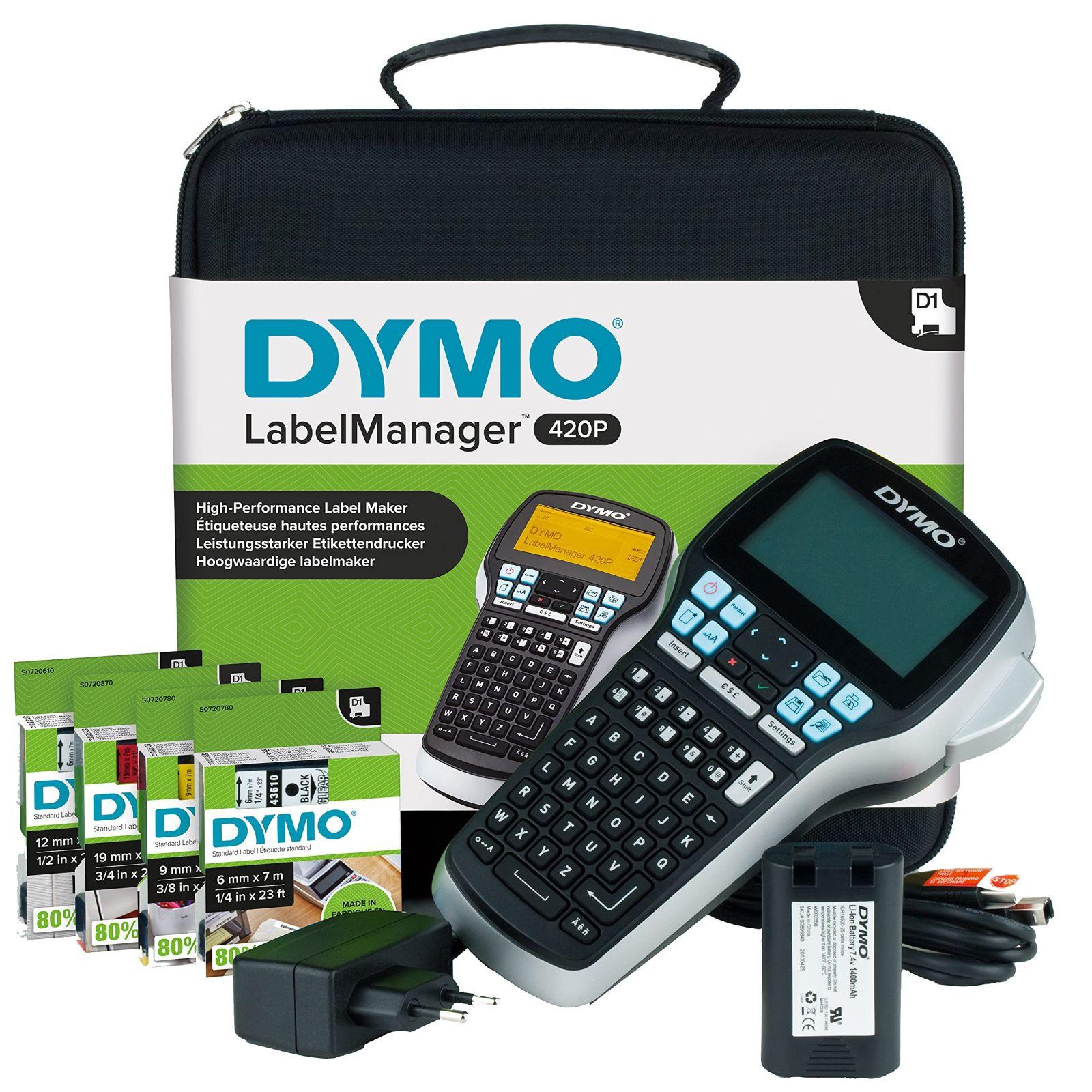 DYMO LabelManager 420P sildiprinter kohvris | Kaasaskantav etiketiprinter ABC-klaviatuuriga | Lisa D1-sildilintide rullid | D1-siltidele laiusega 6, 9, 12, 19 mm